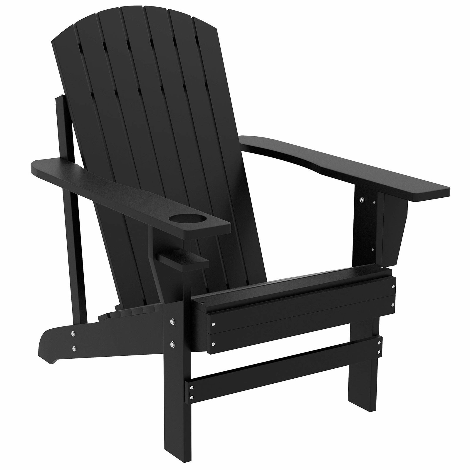 Adirondack Havestol med kopholder, massivt træ, sort, 72,5 x 97 x 93 cm, ideel til have og altan