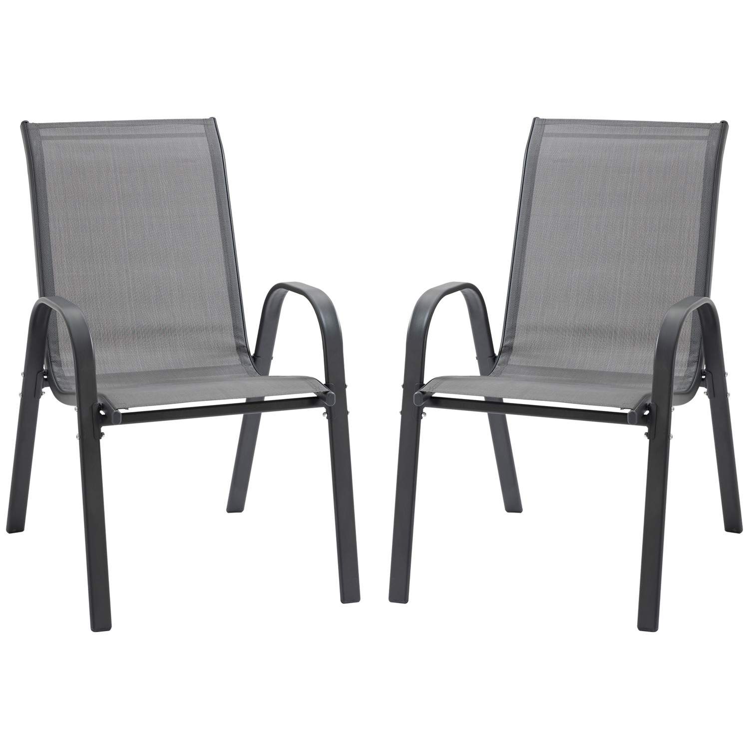 Sæt med 2 havestole stabelstole med armlæn metalnet stof grå 70x54x90cm til terrasse- og havemøbler