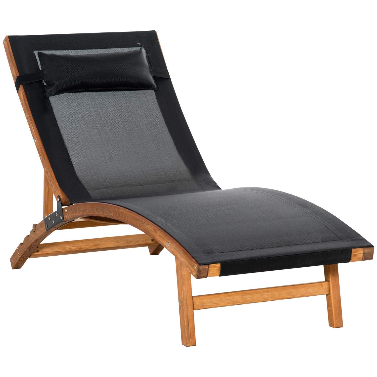 Liggestol, vejrbestandig haveseng med justerbar ryglæn og pude op til 120 kg, sort, 182 x 64 x 71 cm til have og terrasse