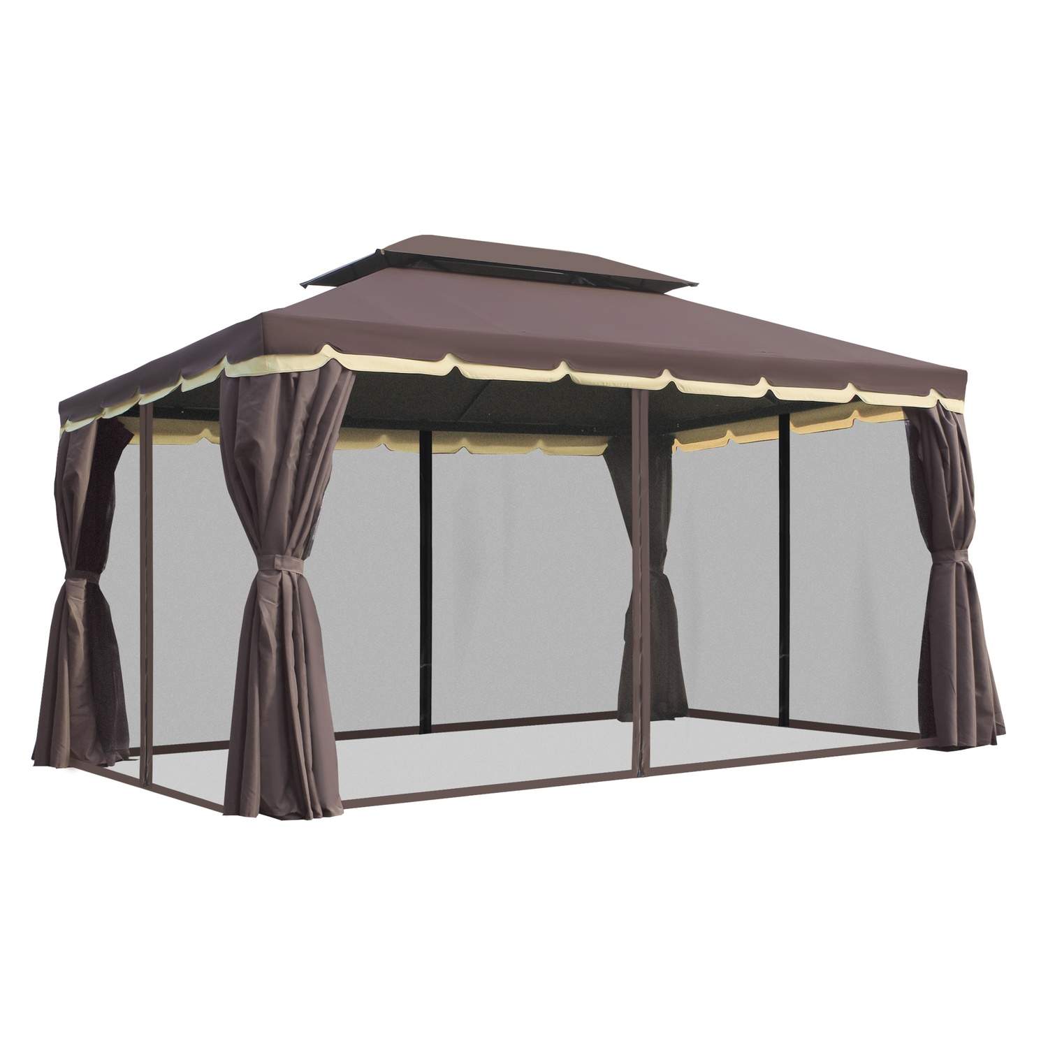 Havepavillon 390 x 290 x 280 cm med 4 sidepaneler, vejrbestandigt havetelt partytelt med myggenet af aluminium og polyester