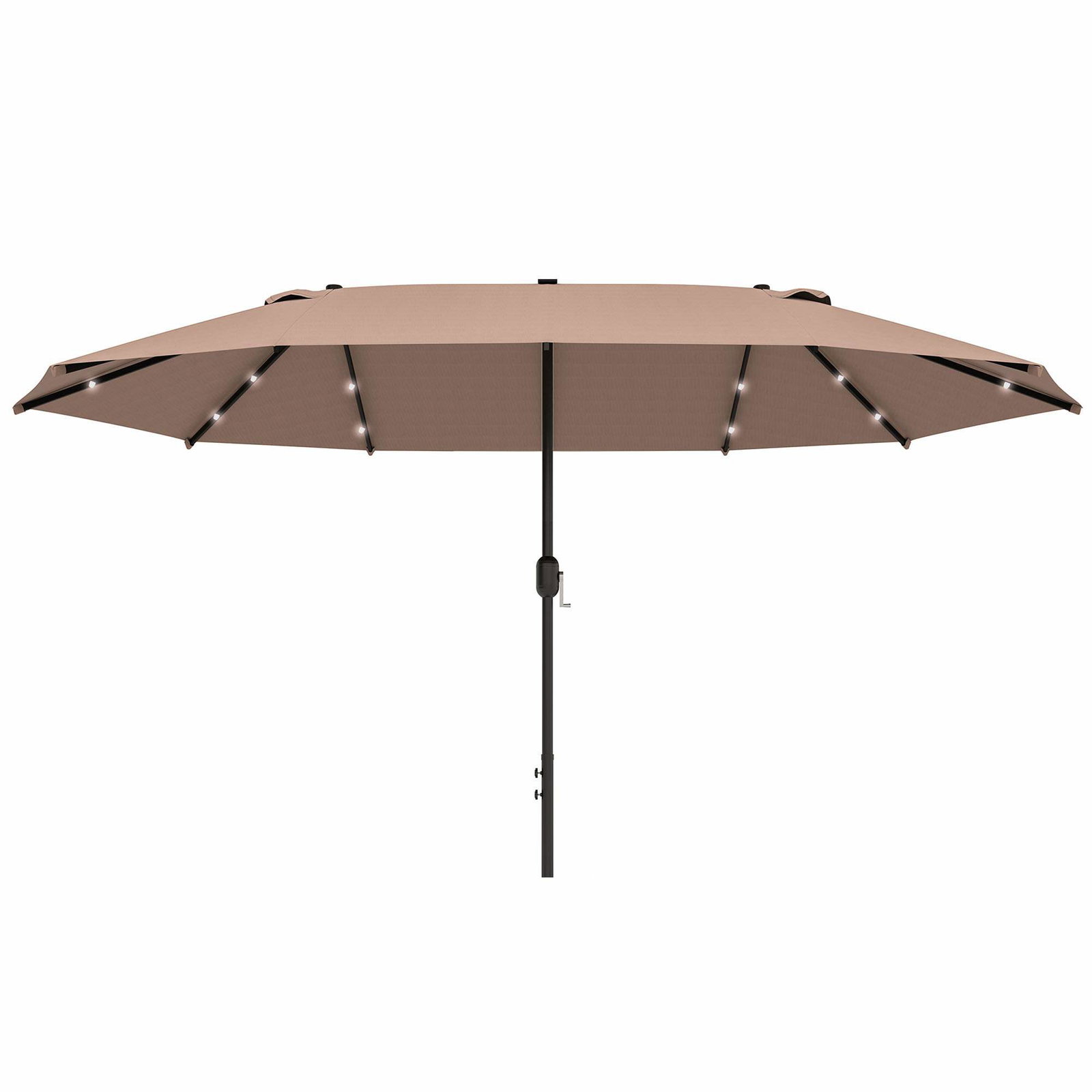 Parasol med LED dobbelt parasol 440 x 260 cm haveparasol terrasseparasol stor oval med håndsving og metalramme i kaki