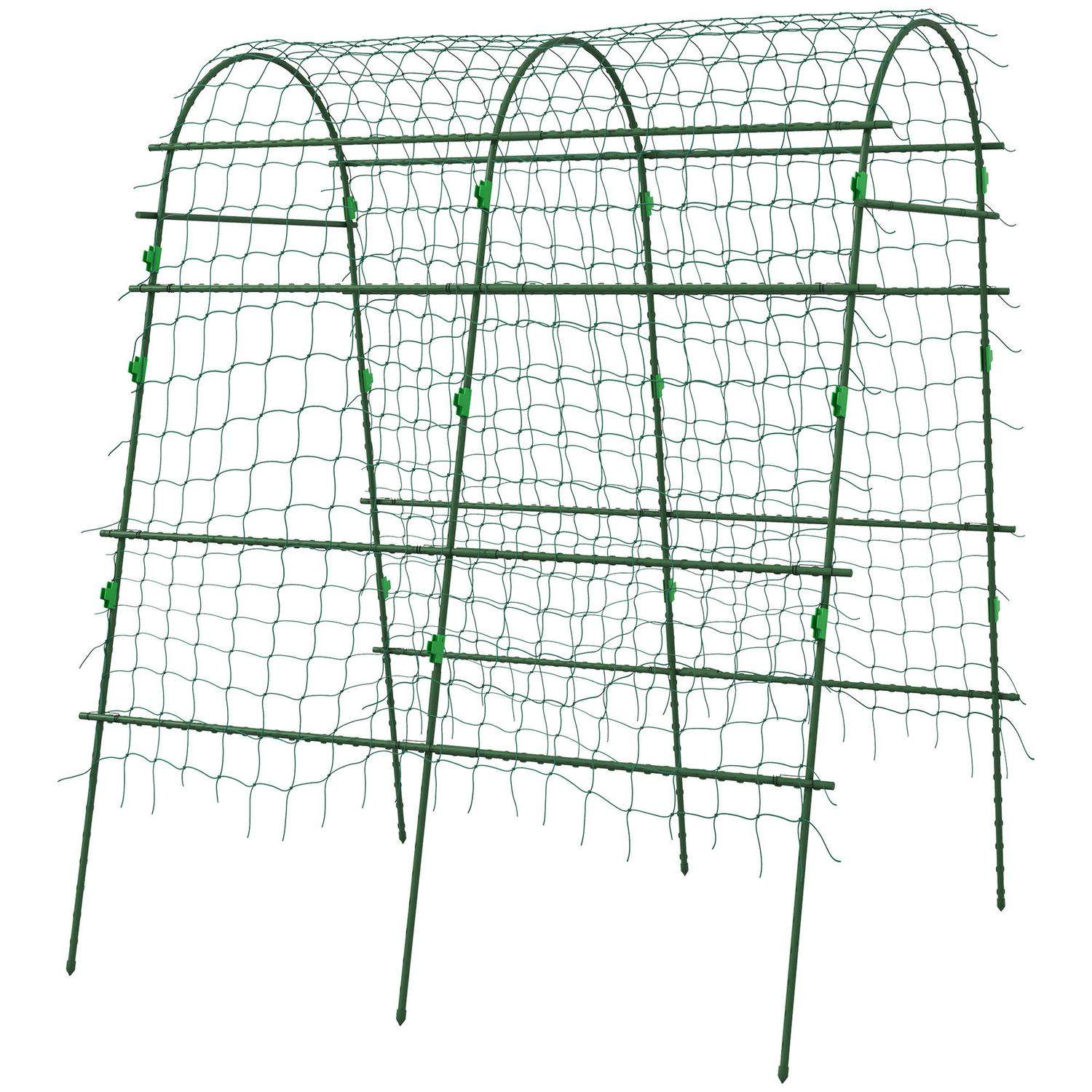 Trellis til klatreplanter, justerbart espalier, planteespalier med net, planteramme til haven, altan, stål, grøn, 144 x 167 x 20
