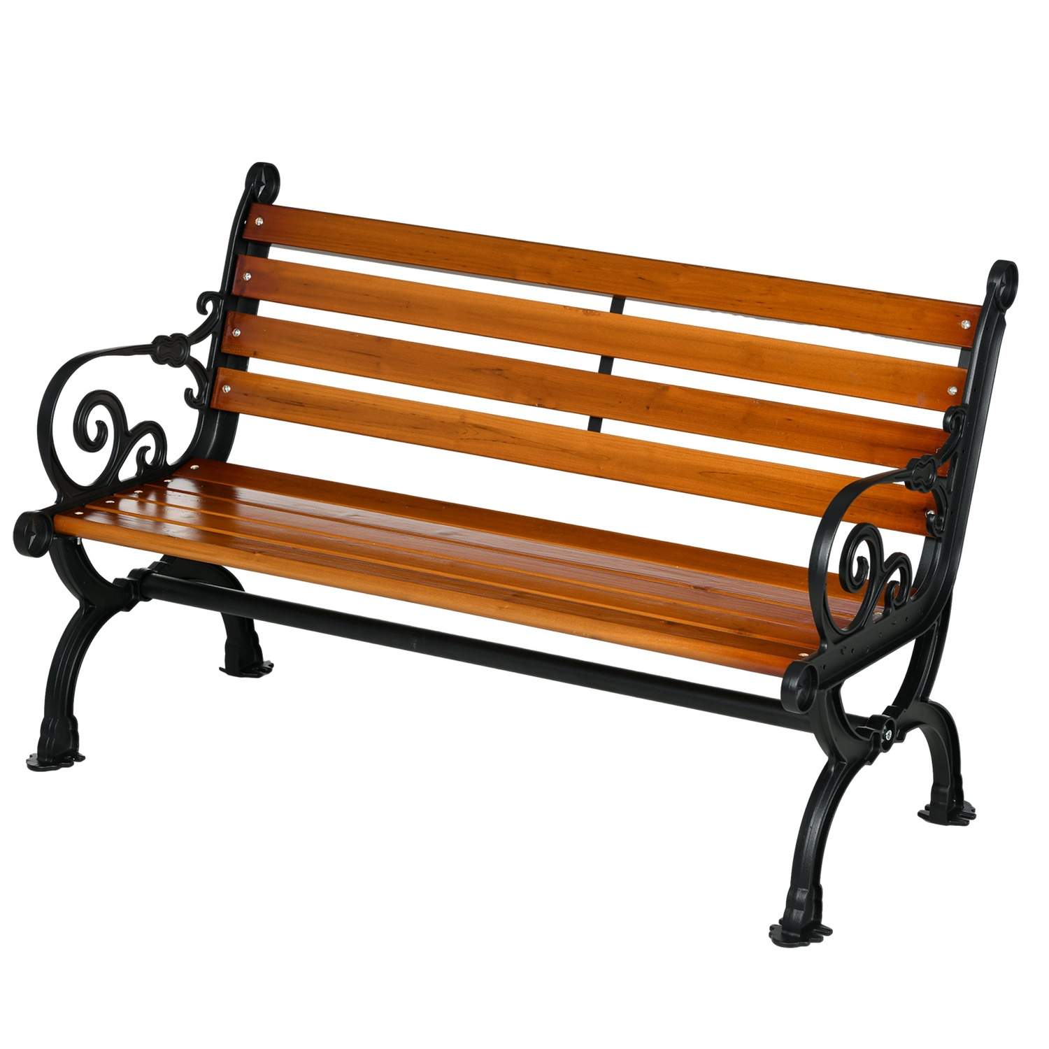 Havebænk, parkbænk, bænk til 2 personer, balkonbænk med armlæn, til have, altan, vejrbestandig, træ, 120 x 64 x 79 cm, teak Aoso