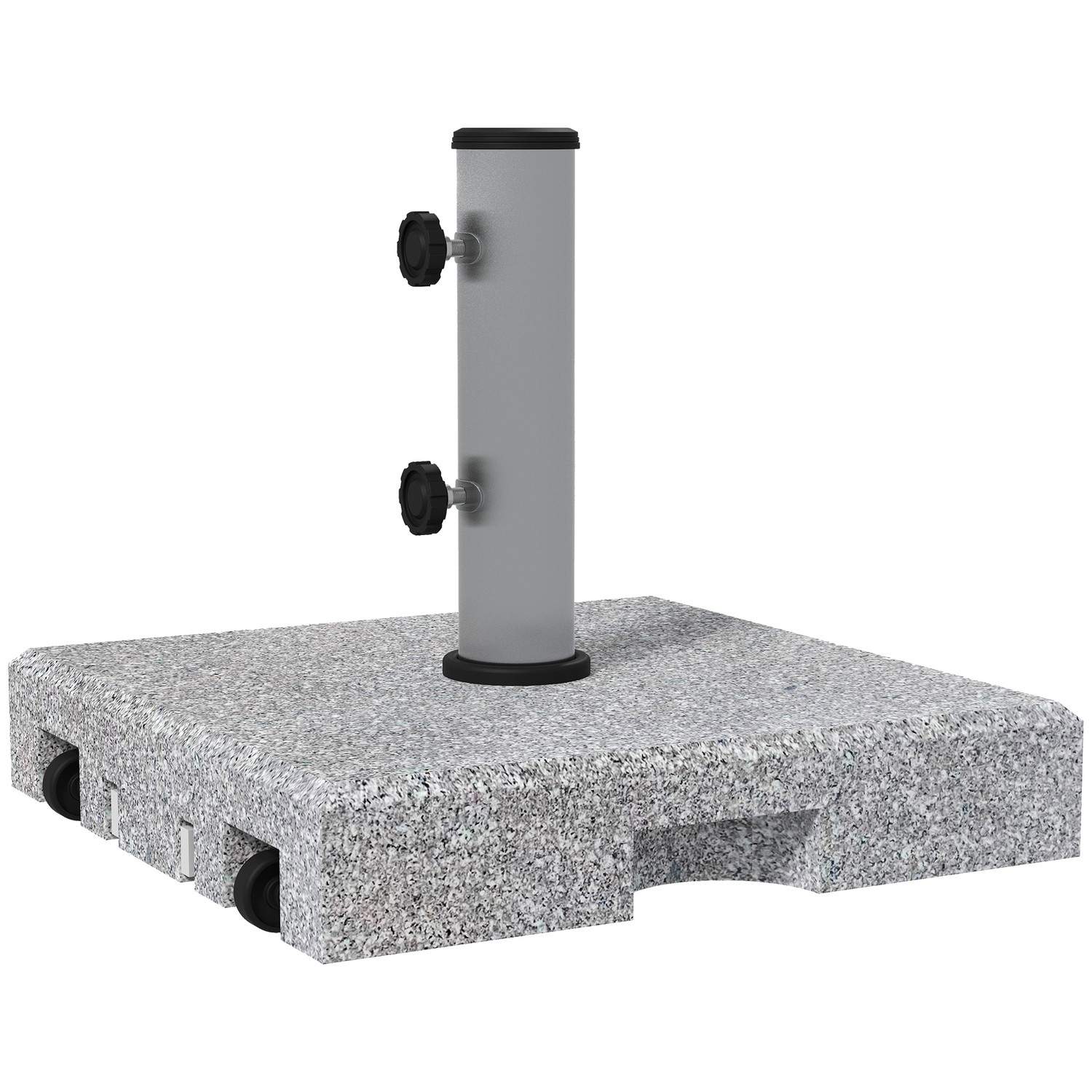 Parasolstativ (lavet af granit) 28 kg parasolfod med to knopper på bunden til stangdiameter Ø 32/38/48 mm, paraplystativ med hju