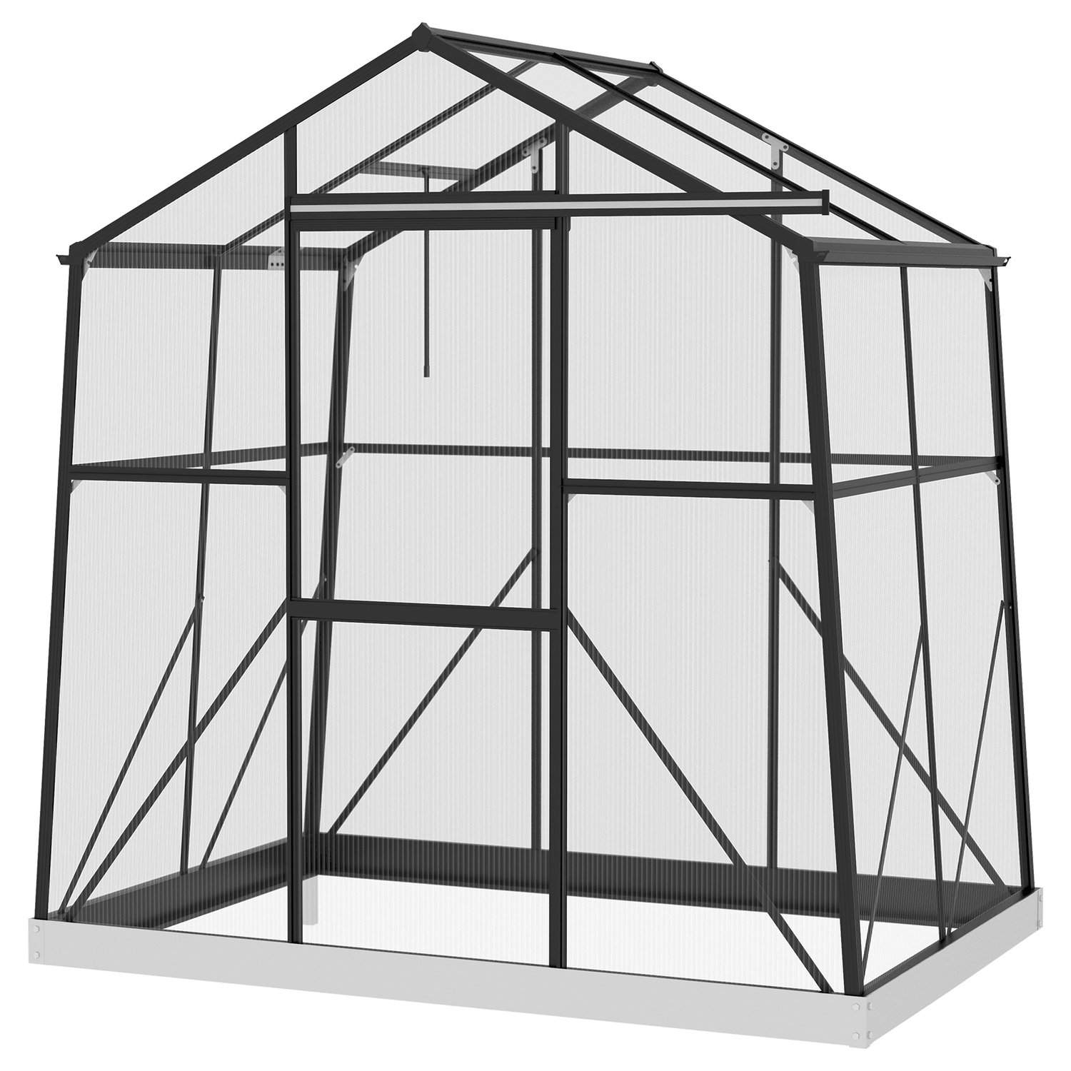 Alu drivhus 2,51 m² med vindue & skydedør, sort drivhus med fundament 131x192x203cm til have