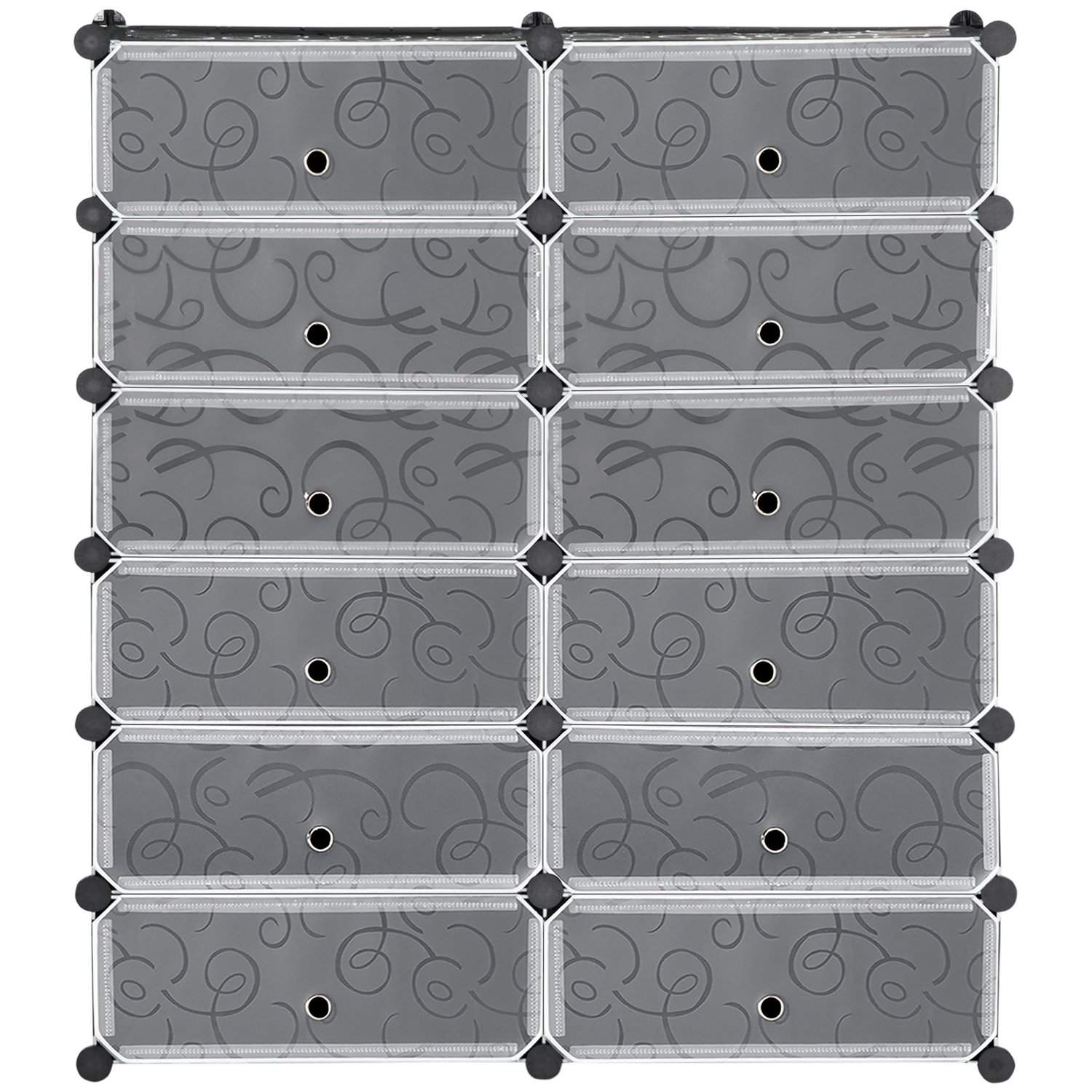 Skoskab med 12 rum, modulopbygget hylde til 12 par sko, DIY plug-in hylde, skoopbevaring til entre, sort, 49 x 37 x 108 cm