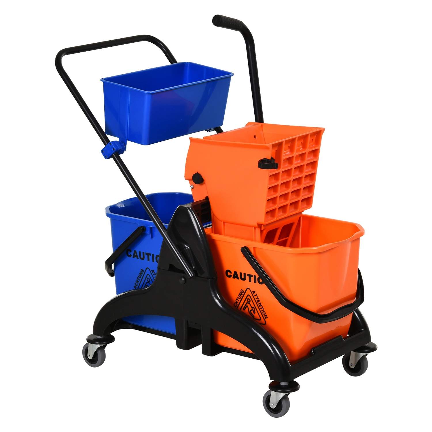 Rengøringsvogn Professionel rengøringsvogn med kæbepresse 2 spande + opbevaring Orange Blå