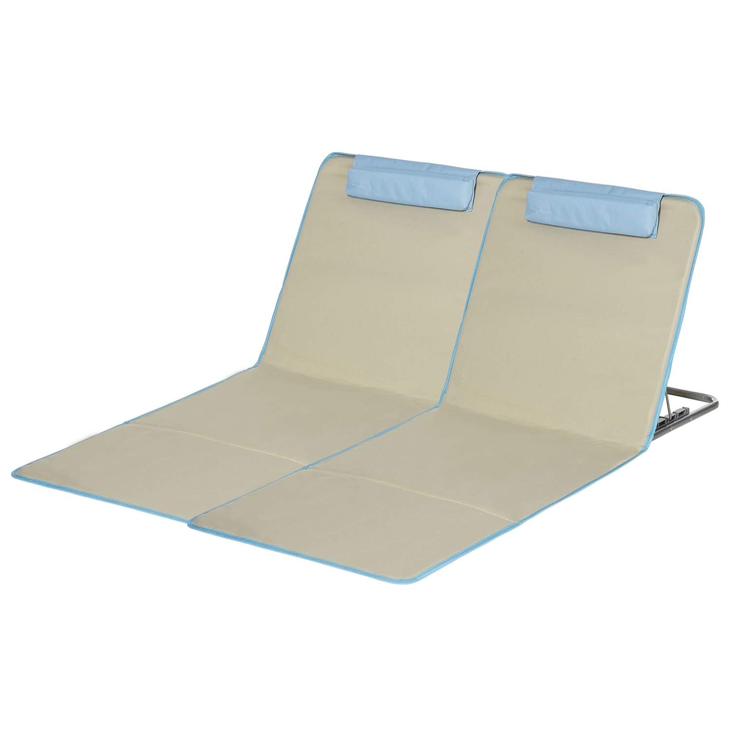 Strandmåtte, sæt med 2 foldbare strandsenge med puder, 5-niveaus højdejusterbar strandmadras med bæretaske, stål, beige, 134 x 4
