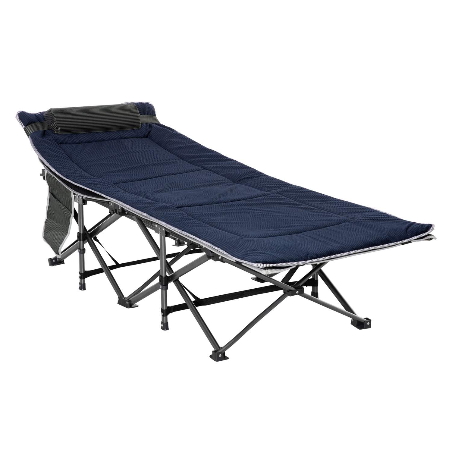 Campingseng folde feltseng foldeseng med pude sidelomme madras gæsteseng kan holde op til 150 kg rejse udendørs Oxford mørkeblå