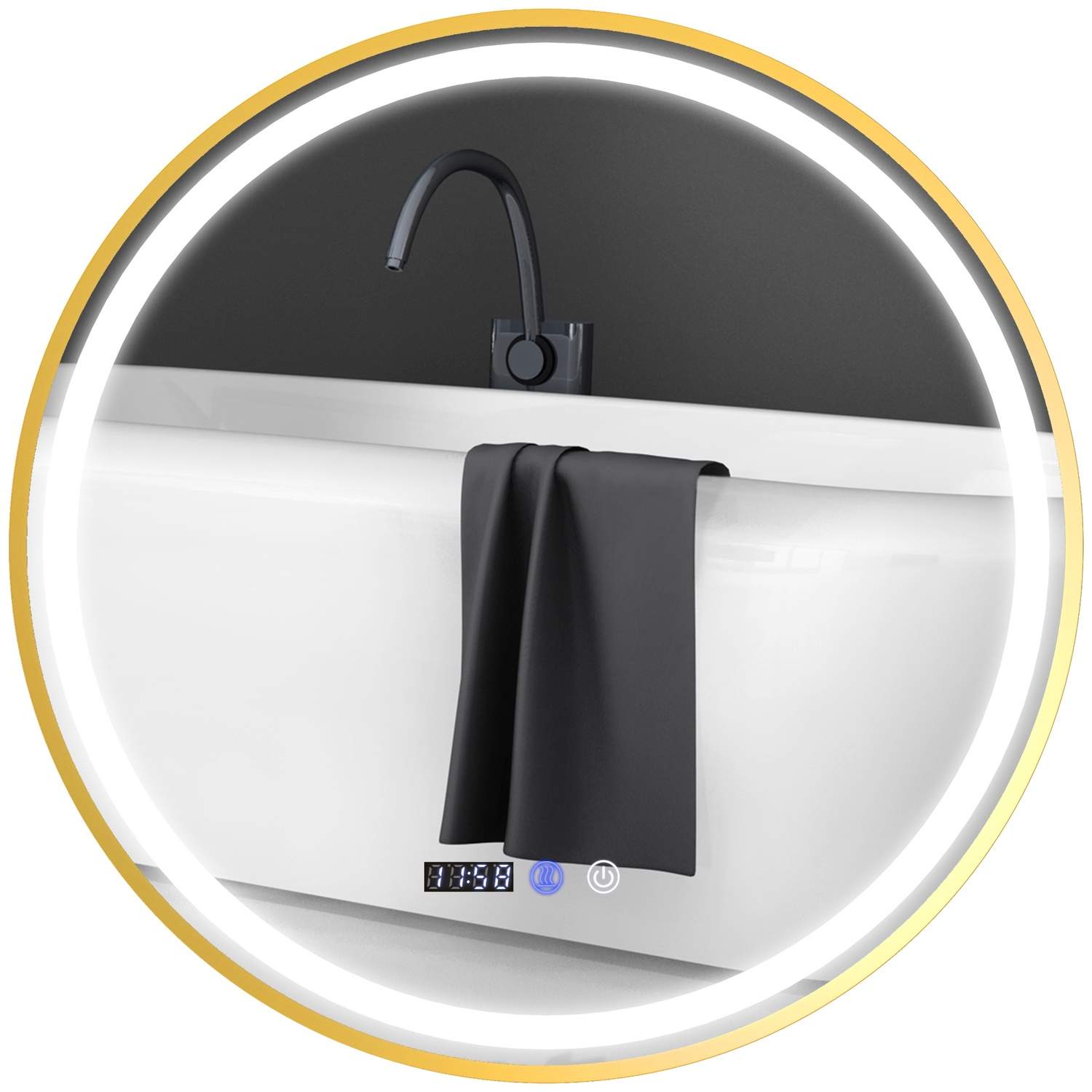 Rundt badeværelsesspejl med belysning 60cm LED-dugfrit vægspejl med touch switch timer 3 lysfarver badeværelsesspejl med tids- o