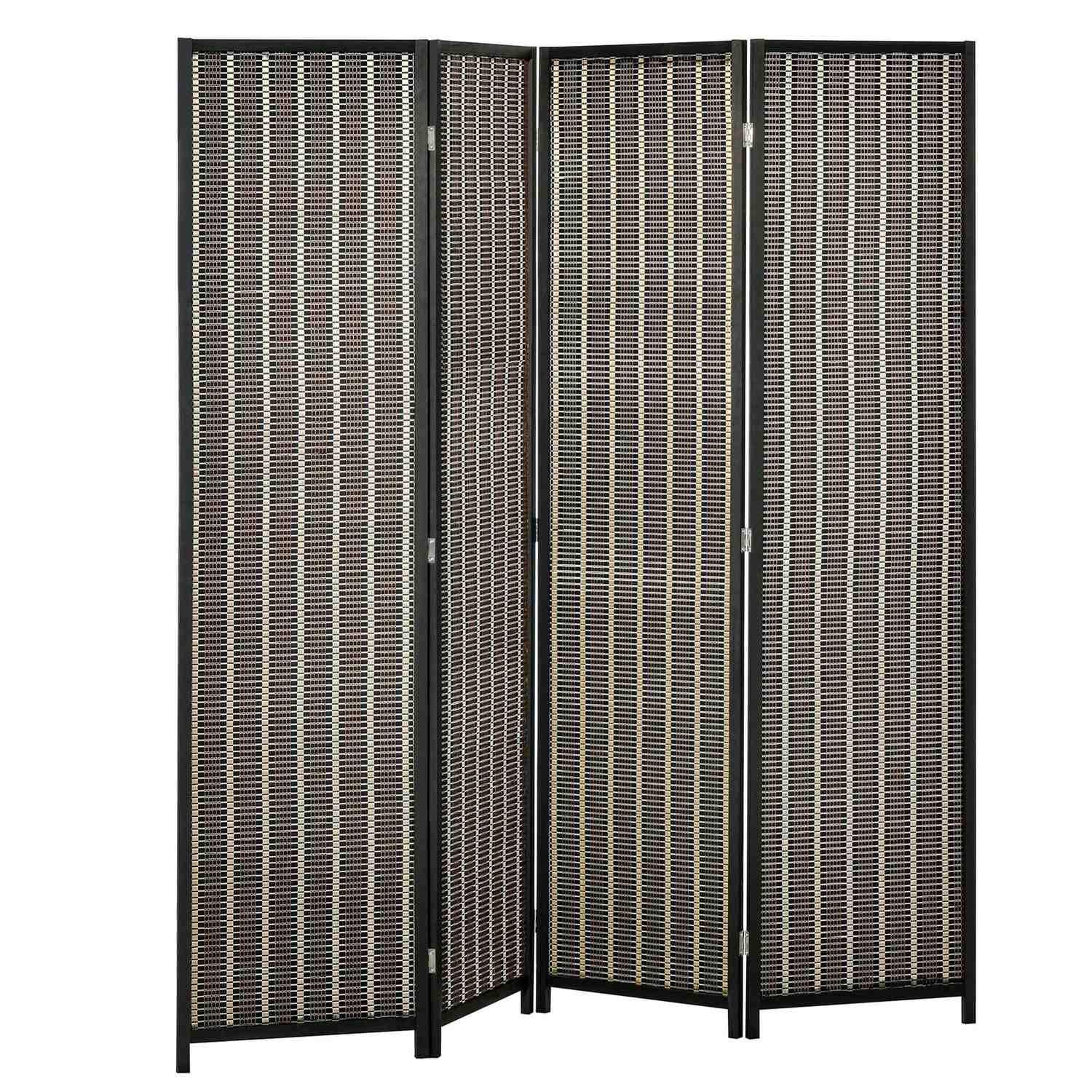 Skærm 4-Styks 180 x 180 cm Rumdeler Lavet af Bambus Foldbar Privacy Skærm Rumdeler til Stue Brun Aosom