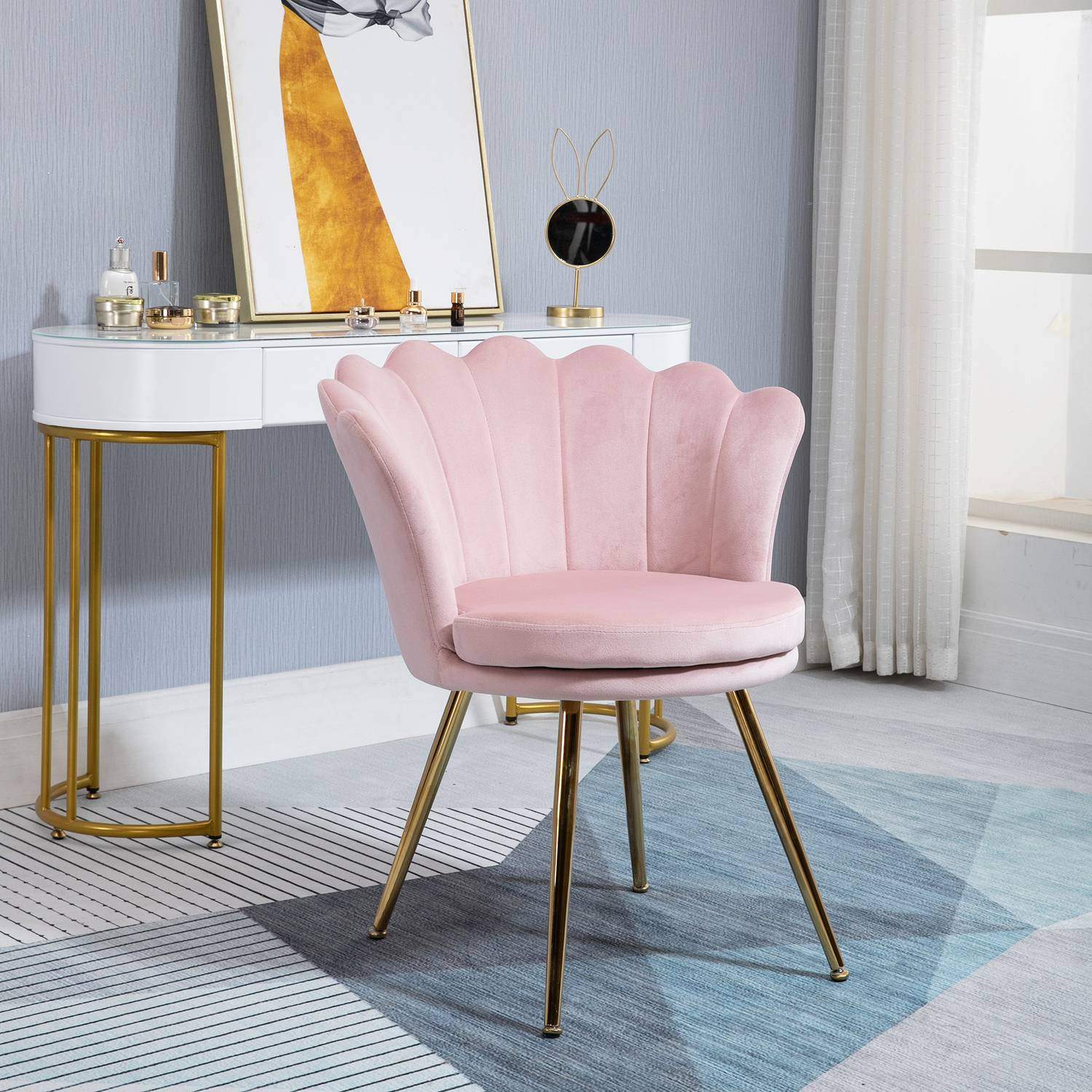 Lænestol Stue Slap af Stol Lounge Stol med Lotus Shaped Design Polstret Stol med Metal Ben Velvet Look Enkelt Stol til Soveværel