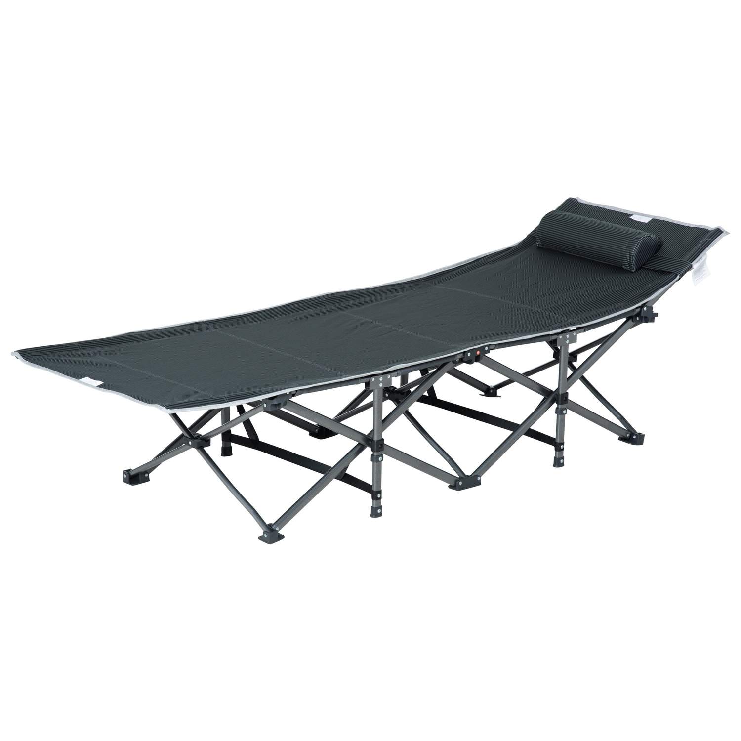 Solseng sammenklappelig liggestol med pude sidelomme integreret opbevaringstaske metal og Oxford stof 188 x 64,5 x 53 cm grå Aos
