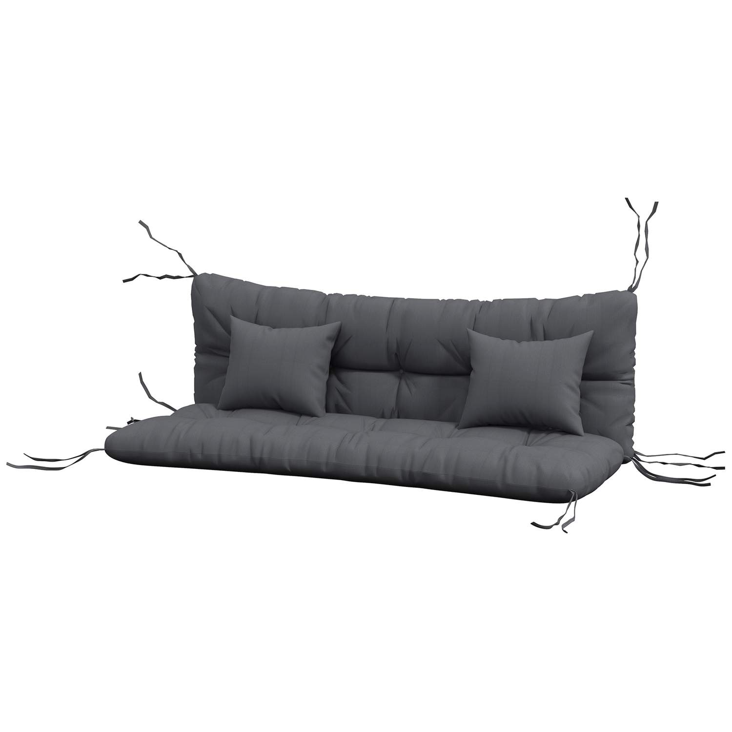 Sæt med 4 sædehynder, 150 x 50 cm, vandafvisende stolehynder med bindebånd, knudet design, 10 cm tyk, polstring til gynge, sædeh