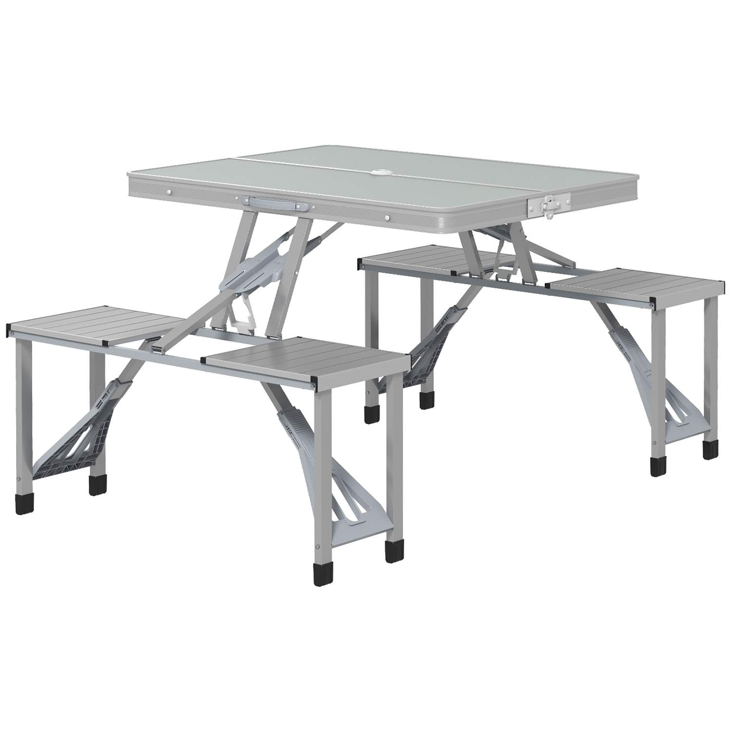 Campingbord, klapbord med 4 stole, klaphavebord lavet af aluminium, letvægts, multifunktionelt bord, 4 personer, sidebord til ha