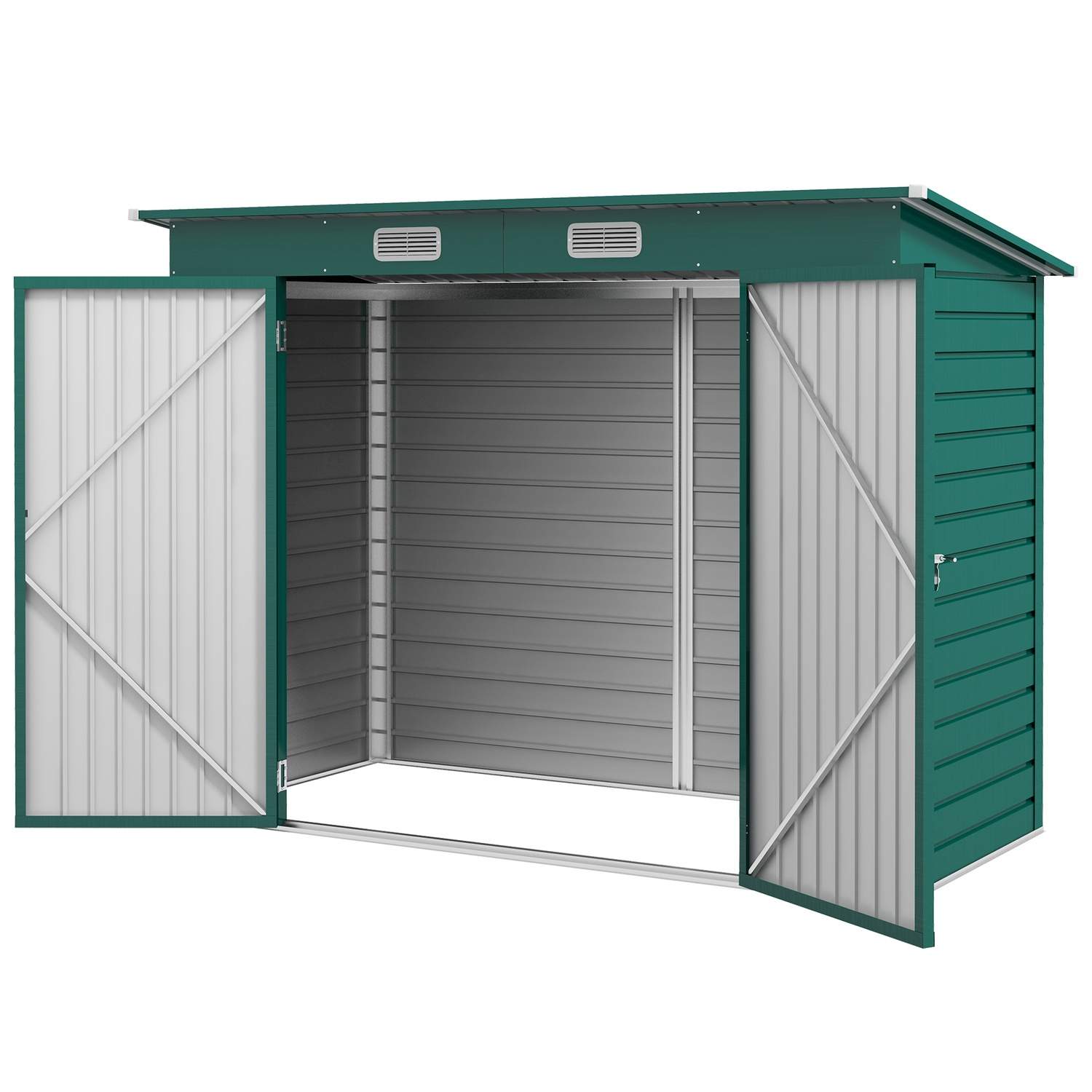 Redskabsskur 4,1 m³, haveskur med pulttag, 249 x 121 x 166/183 cm, redskabsskur med aflåselige dobbeltdøre, vinduer, cykelgarage