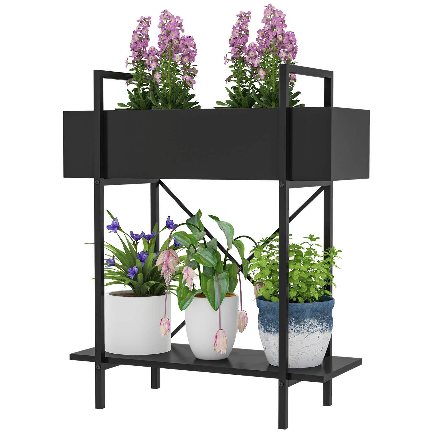 2-vånings växtställ, blomsterställ för inomhusbruk utomhus, växthylla i metall, blomsterhylla i flera våningar, 70 cm hög blomtr | Hem & Hobby - Hem & Hushåll - Inredning & Dekoration - Krukor | Pryloteket