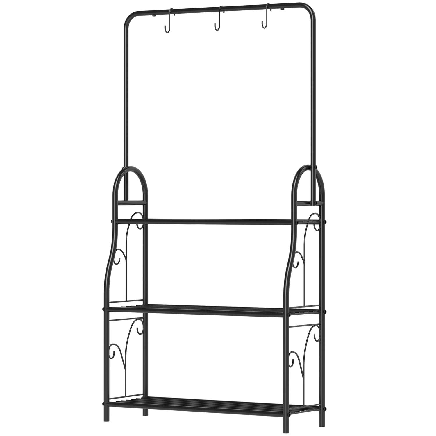 3-etagers plantestativ med hængestang, kroge, indendørs blomsterstativ, metalplantehylde, flerlags blomsterhylde, 137 cm høje bl