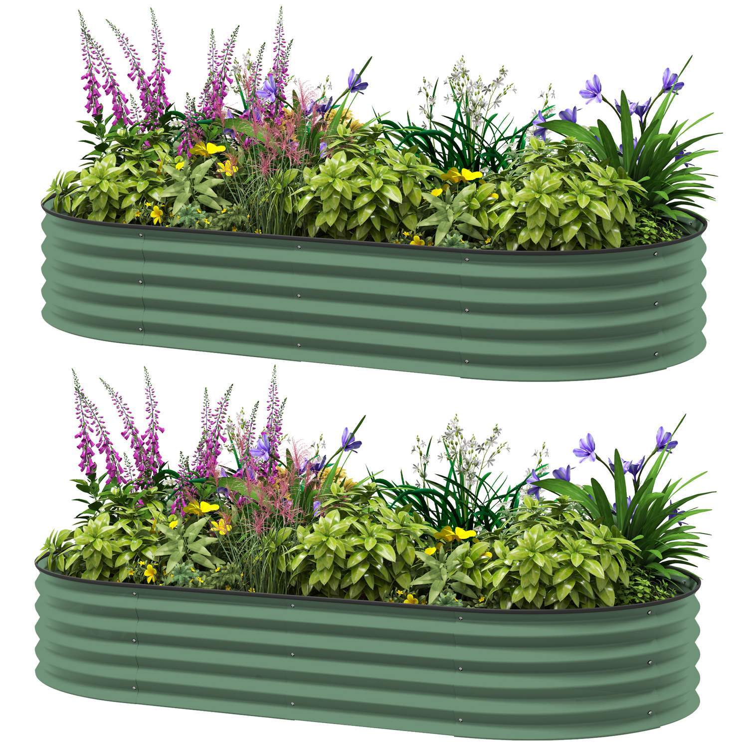 Sæt med 2 højbede af stål, plantebed, kold ramme, havebed, blomsterkasse, stabelbar, plantekasse, grøntsagsbed, 181 x 93 x 30 cm