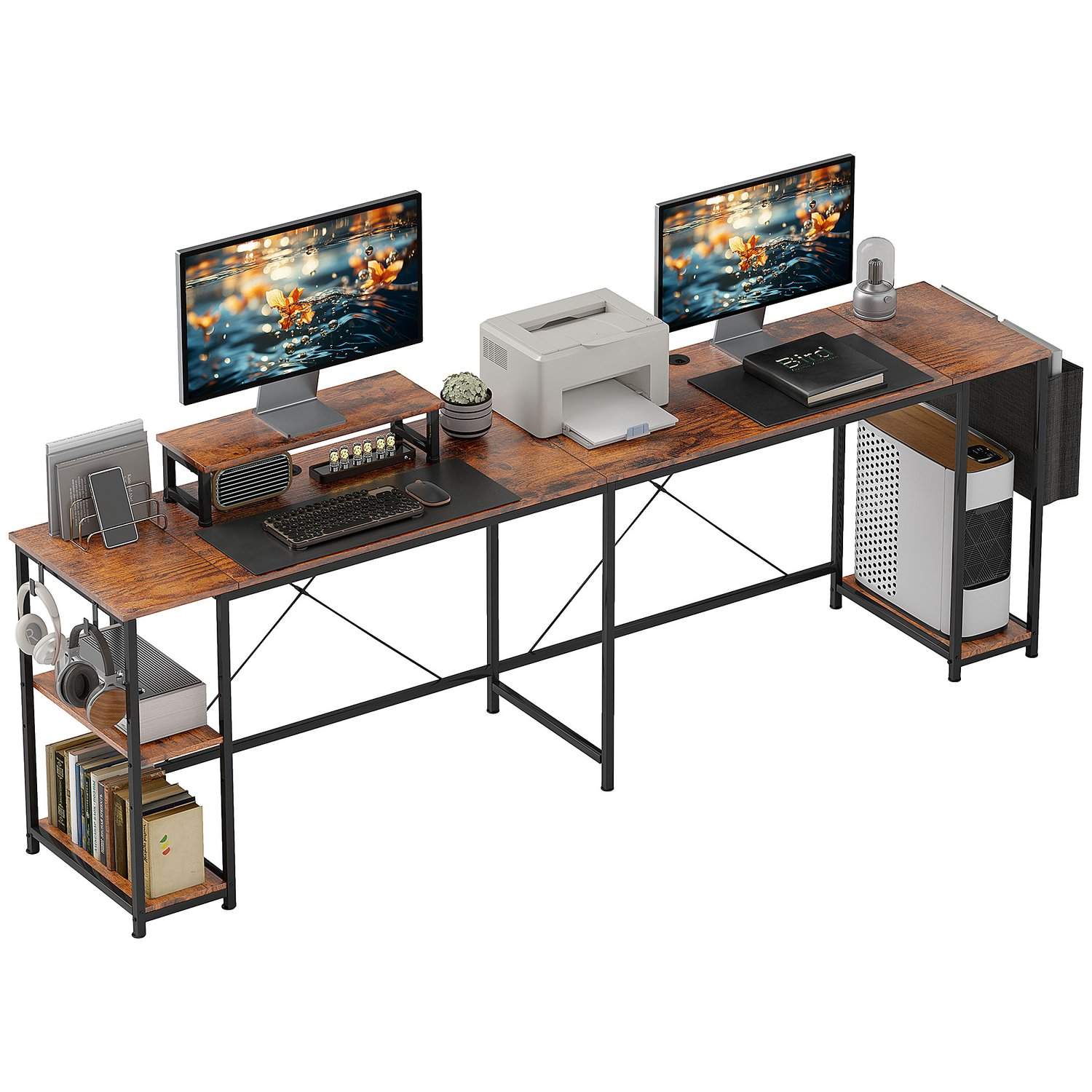 L-formet skrivebord 168 x 120 cm hjørneskrivebord med opbevaringsrum, opbevaringstaske, vendbart computerbord med skærmstativ, s