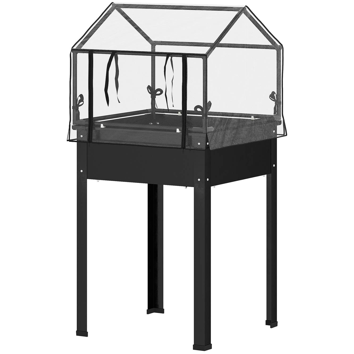 Højbed med overdækning, hævet urtebed med drænhuller, metalplantekasse, vejrbestandigt grøntsagsbed, havebed, plantebed til have