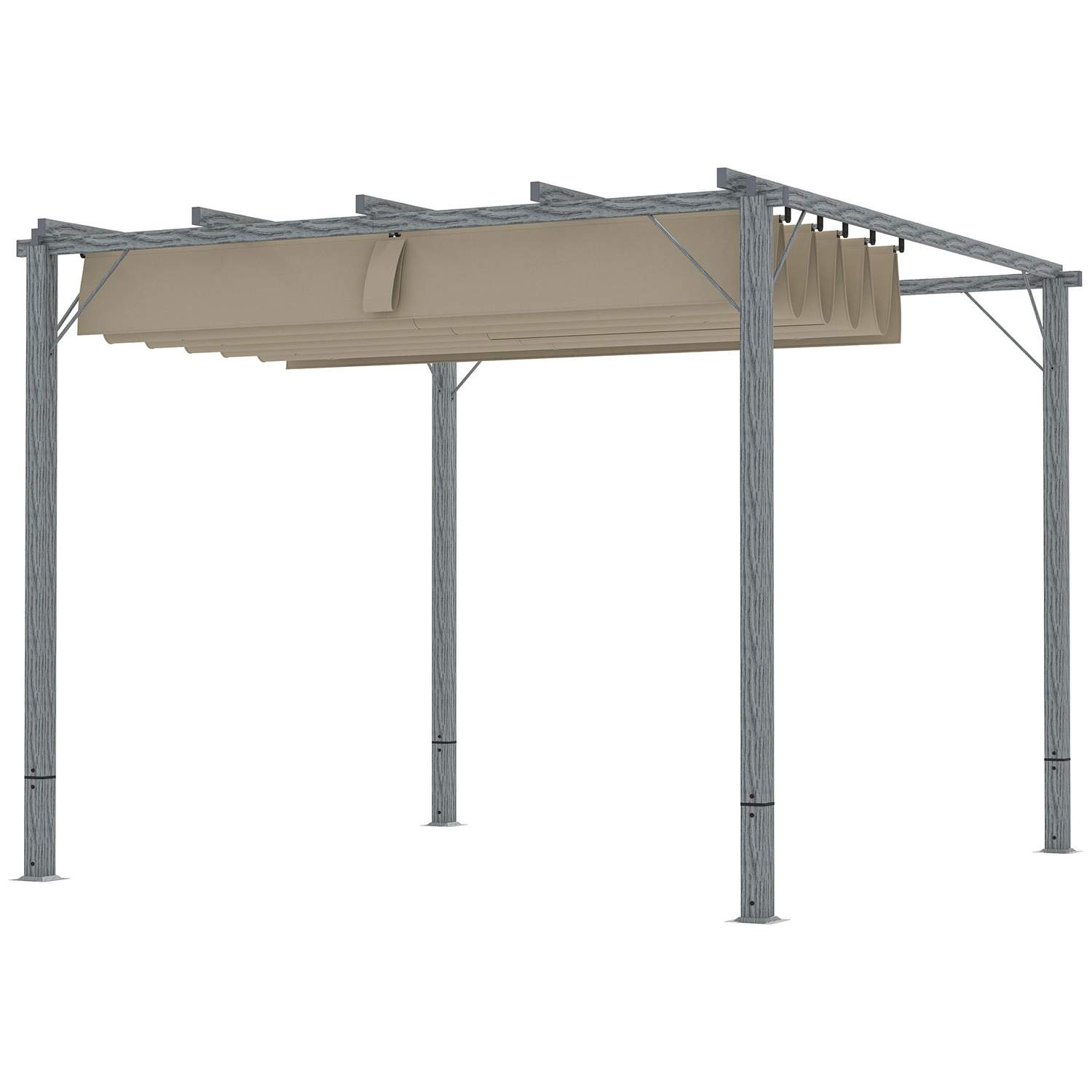 Pergola ca. 3x3m havepavillon med magnetpude, terrassetag af aluminium, havepavillon med justerbart tag, fritstående, UV-beskytt