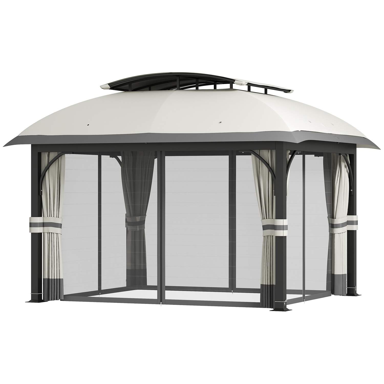 Lysthus med dobbelttag, 4x3,3 m, vandafvisende, stabil, vintersikker havepavillon med myggenet, sidepaneler, havepavillon af gal