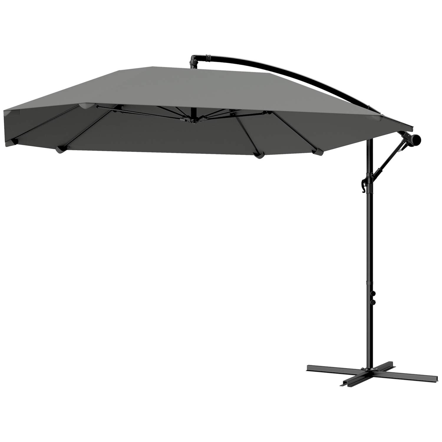 Cantilever paraply, aluminium diameter 260 cm, parasol, vandtæt, krank paraply med stativ, håndsving, vindlås, vipbar markedspar