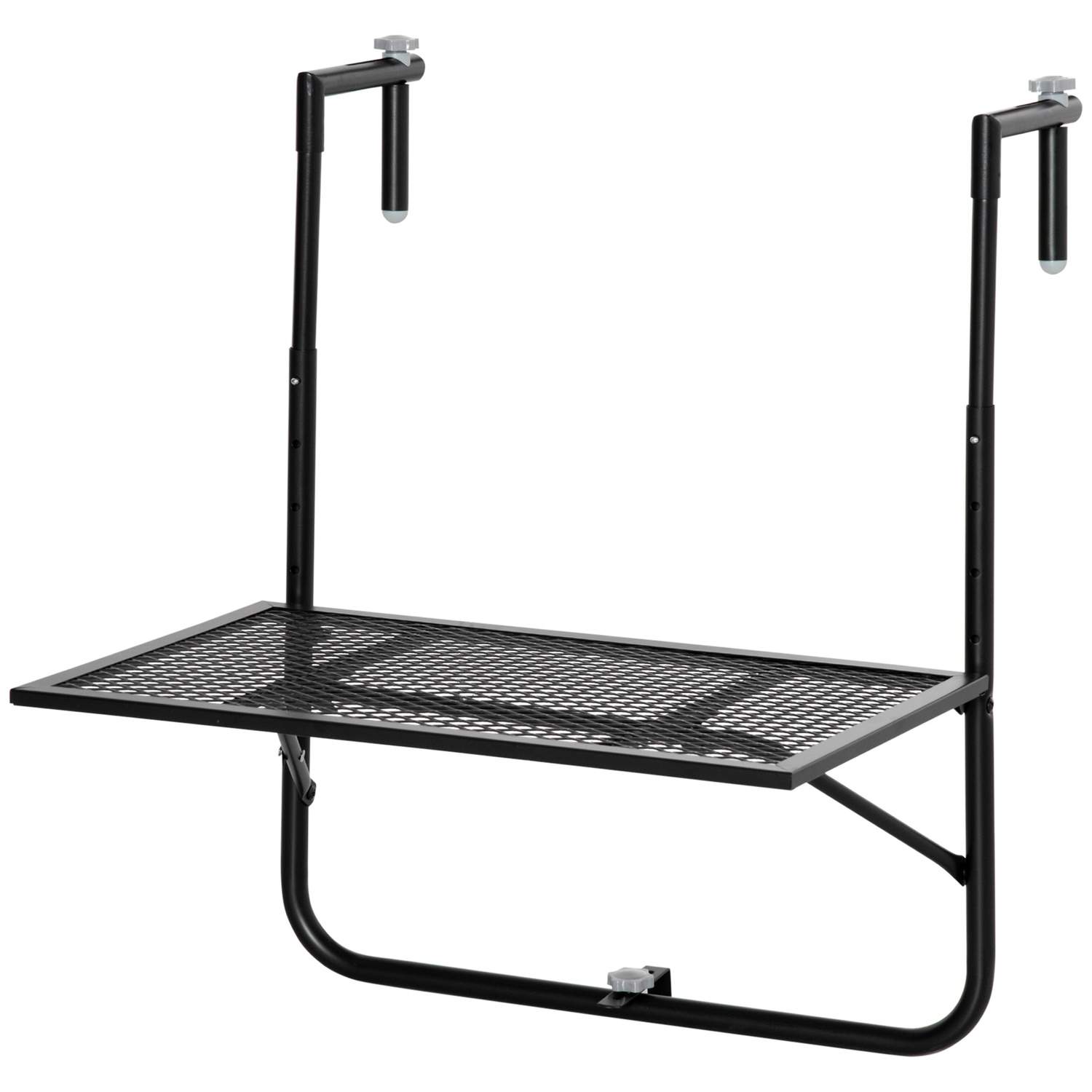 Balkonhængebord foldbart 4-vejs højdejusterbart hængebord af metal vejrbestandigt altanbord sidebord klapbord til altan og terra