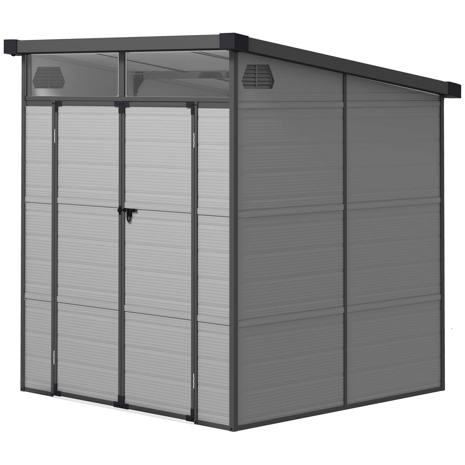 Værktøjsskur i plast 3,24m³ 190x191x215cm Værktøjsskur med kummet tag, Låsbar dør, Vejrbestandig haveskur, Udendørs haveskur Ska