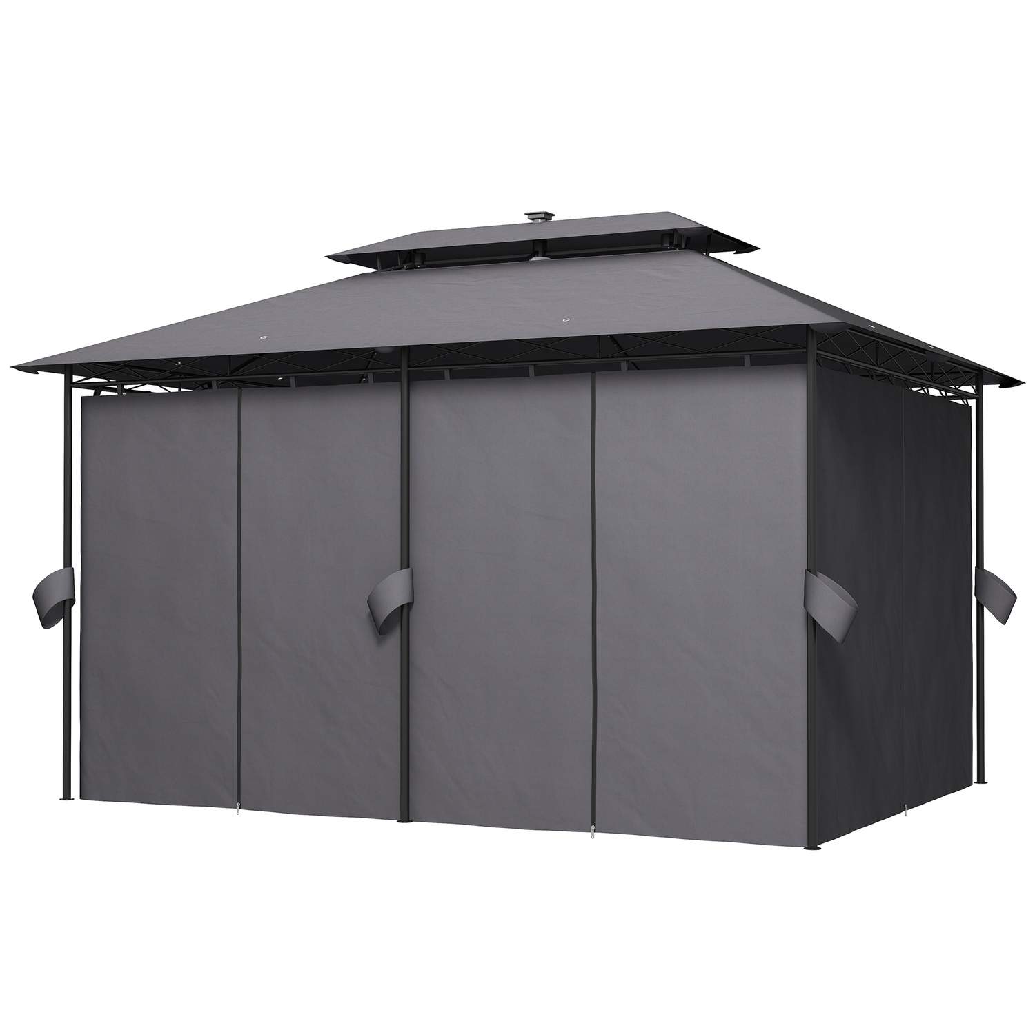 Lysthus med dobbelttag, solcelle LED, 4x3 m, vandafvisende, stabil, vintersikker havepavillon med sidepaneler, havepavillon af m