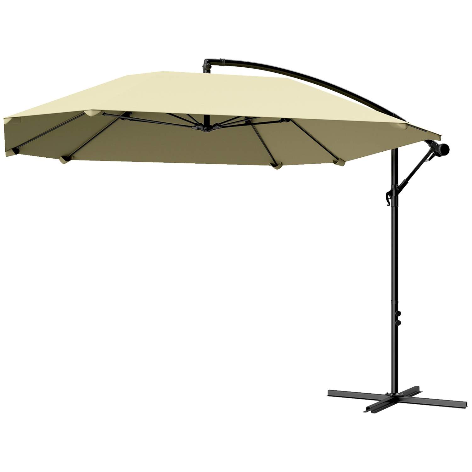 Cantilever paraply, aluminium diameter 260 cm, parasol, vandtæt, krank paraply med stativ, håndsving, vindlås, vipbar markedspar