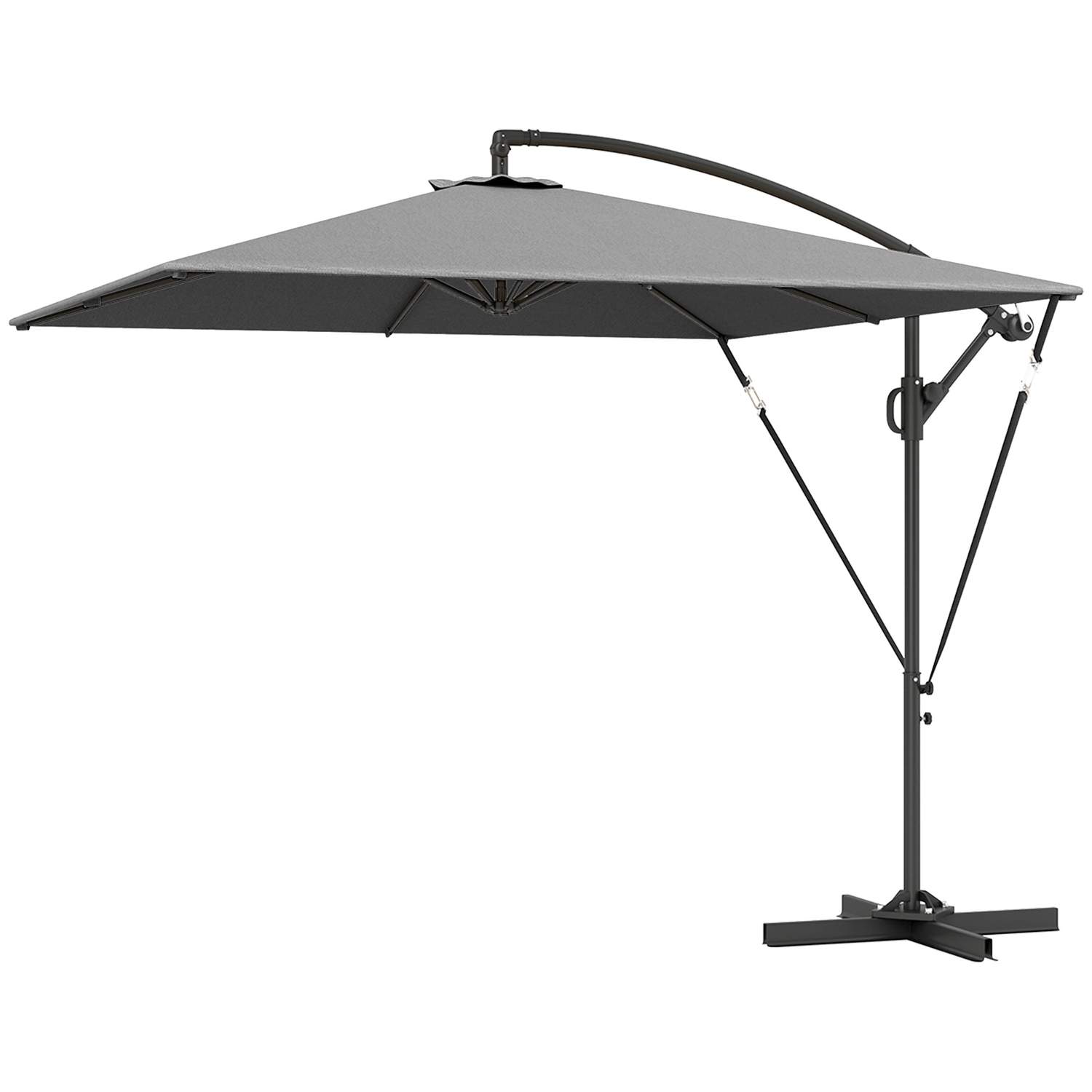 Cantilever paraply Ø260 cm parasol med UV beskyttelse 50+ vandafvisende krank paraply med stativ, dæksel, håndsving, vindlås, ma