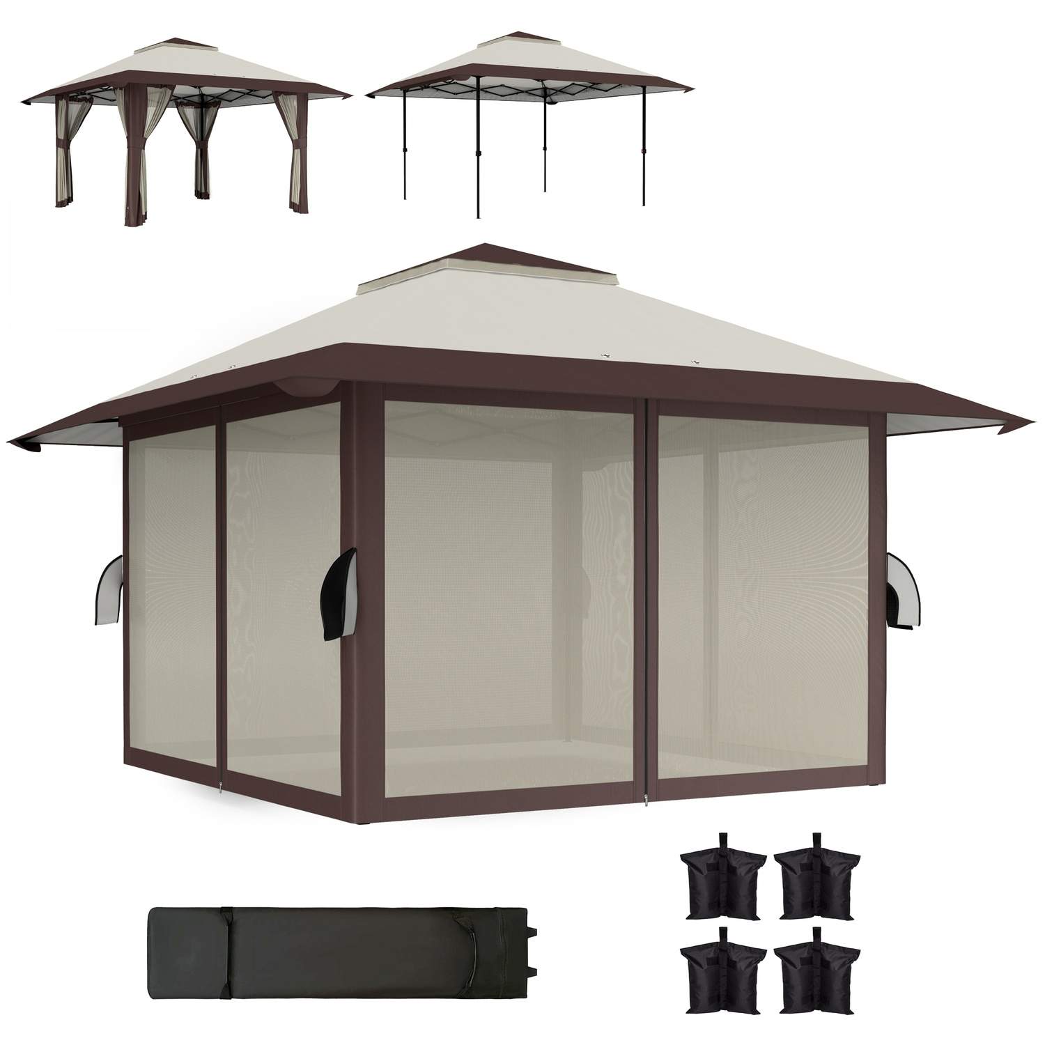 Gazebo 4x4m Vattentät Höjdjusterbar Pop-up Vikbar Gazebo med Mesh Väggar UV 50+ Hopfällbart Partytält Trädgårdstält med Bärväska | Hem & Hobby - Hem & Hushåll - Kök - Köksredskap - Lock | Pryloteket