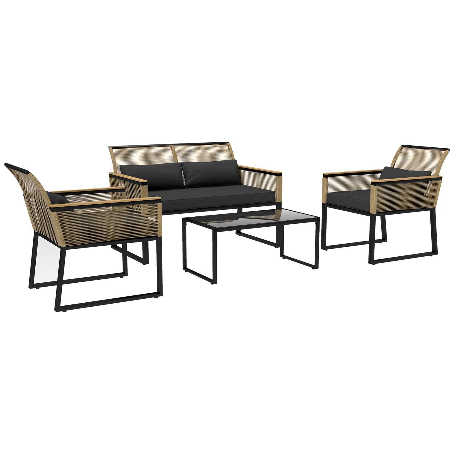 Trädgårdsmöbelset i polyrattan för 4 personer, väderbeständig balkongmöbelset med 2 soffor, 2 stolar, sittdynor i glas, sittgrup | Hem & Hobby - Hem & Hushåll - Balkong | Pryloteket