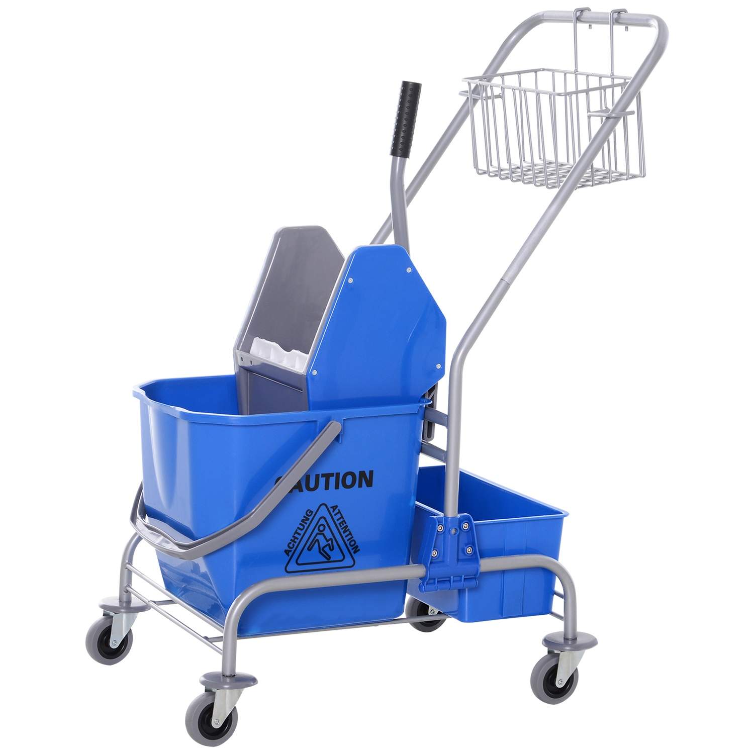 Rengøringsvogn, rengøringsvogn, mobilspand, rensespand, 25 liters moppevogn med vridemaskine, krog til moppe, husholdningsvogn m