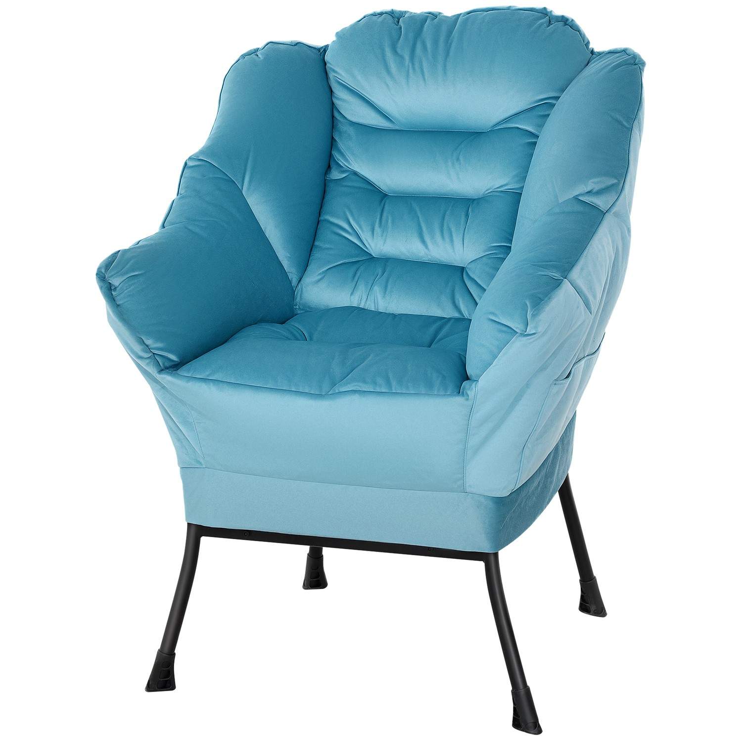 Lænestol Stue Lounge Stol Polstret Afslapningsstol med Sidelomme Stålben Polstret Stol med Velvet Look Enkeltstol til Soveværels