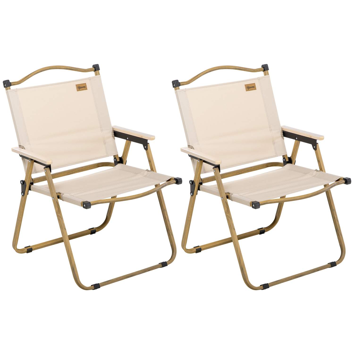 Campingstolesæt med 2 klapstole med stålstel, trælook, klapstole til pool, strand, Oxford, Khaki Aosom