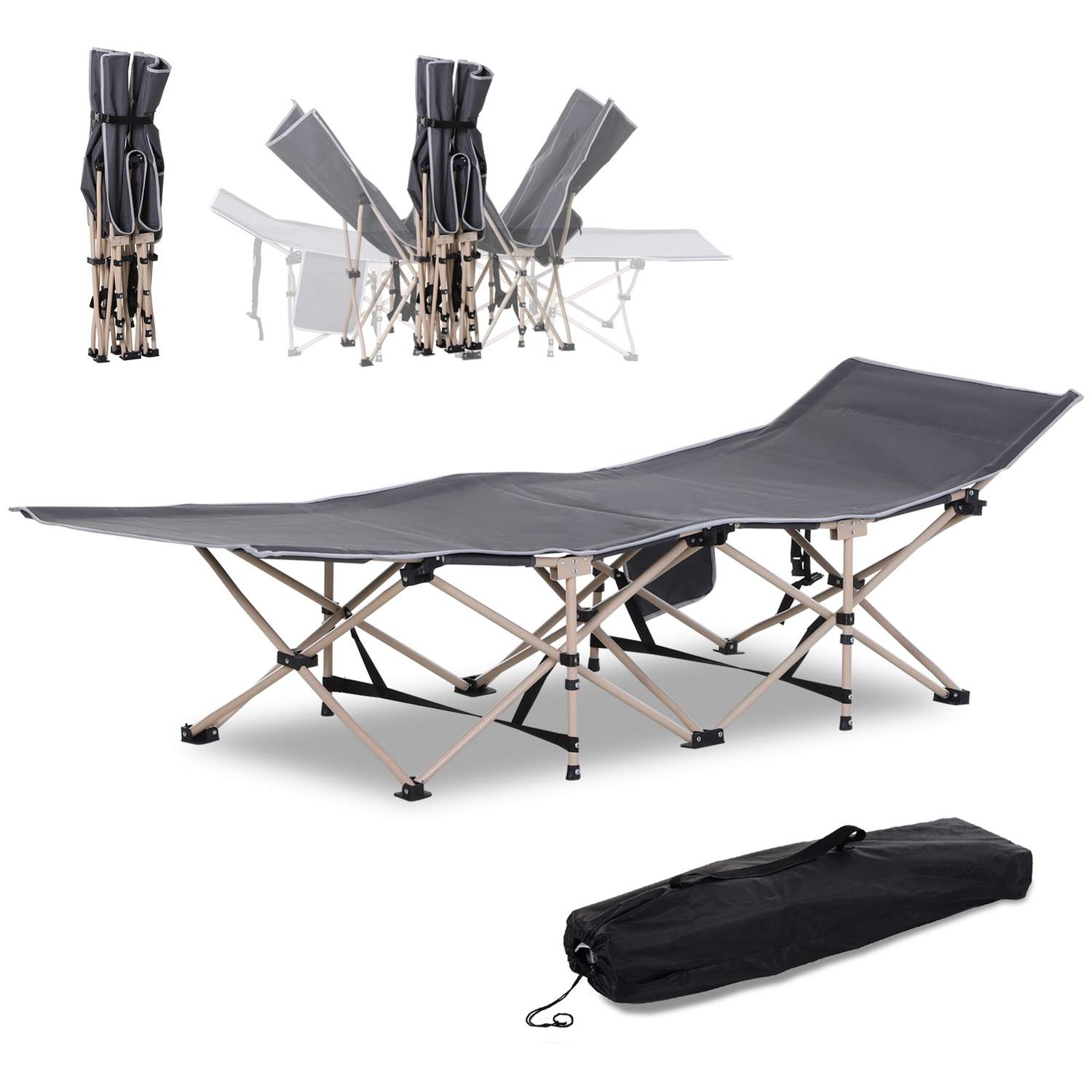 Feltseng med opbevaringstaske, foldbar campingseng, campingseng, inklusive bæretaske, Oxford st��l, grå, 190 x 68 x 52 cm Aosom