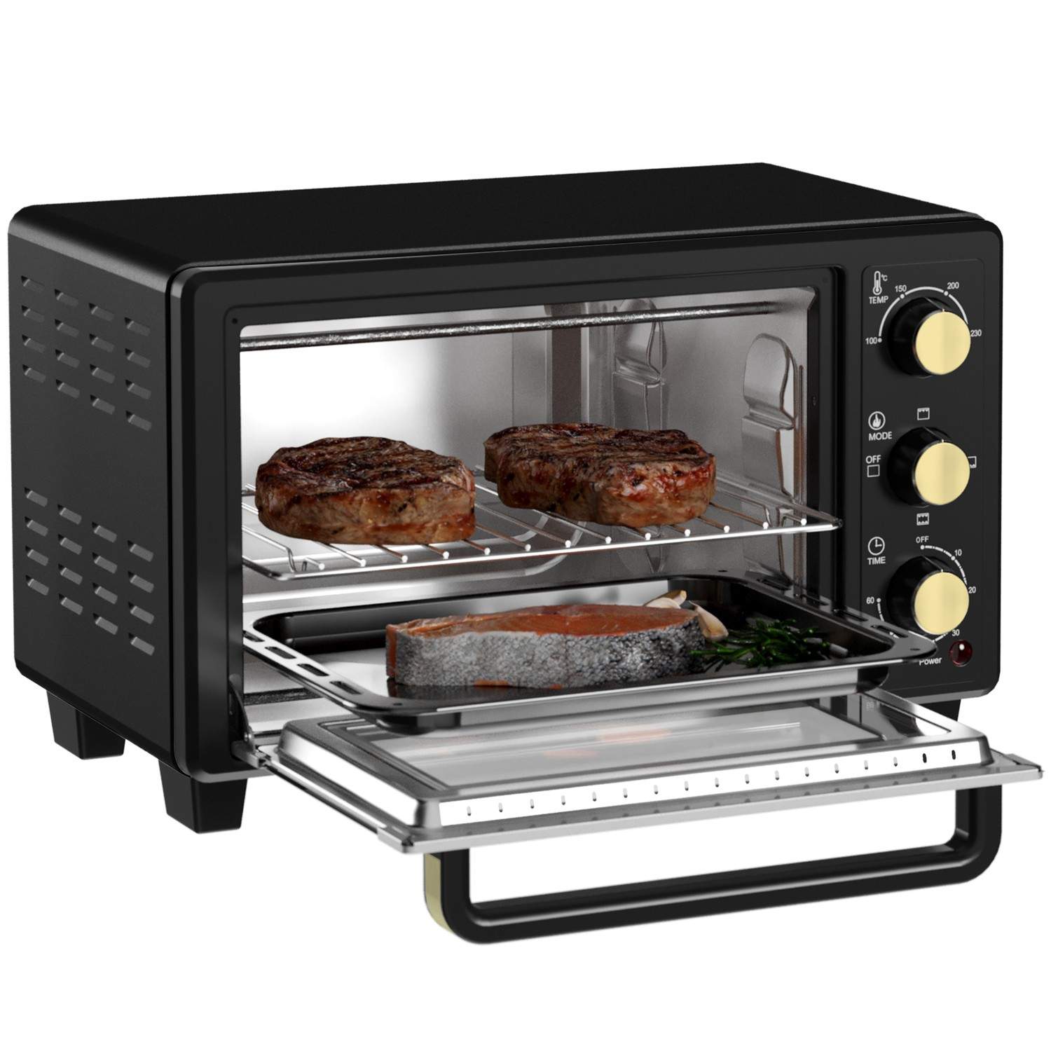Miniovn 16 L 1400W Miniovn 100-230? 60 min. timer, med grillrist og bageplade, pizzaovn med bakkegreb, krummebakke sort