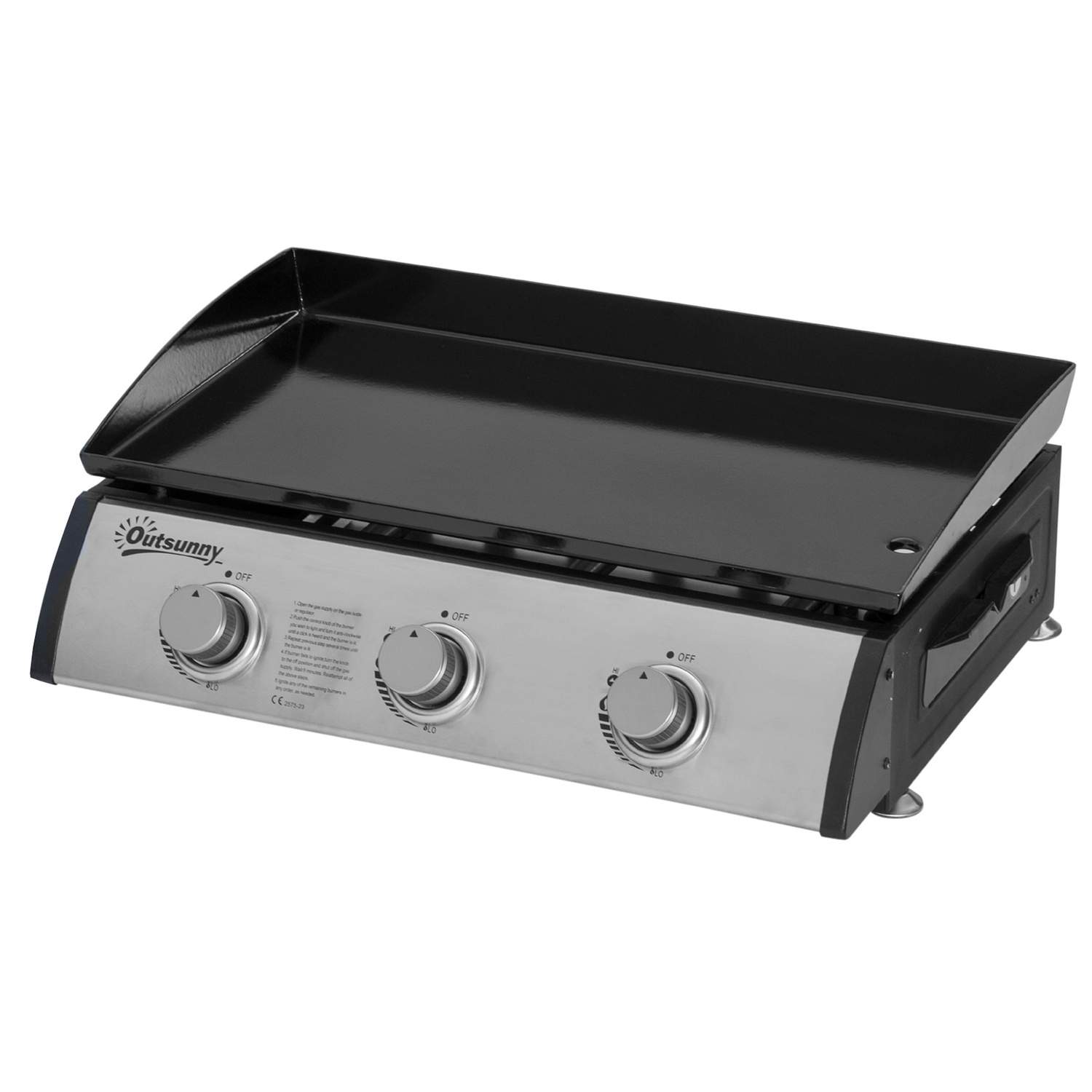 Gasgrill 10000BTU/2,5 KW gasgrill inklusive 3 rustfrie brændere trykreducer, gasslange, BBQ havegrill til altan, campinggrill 63