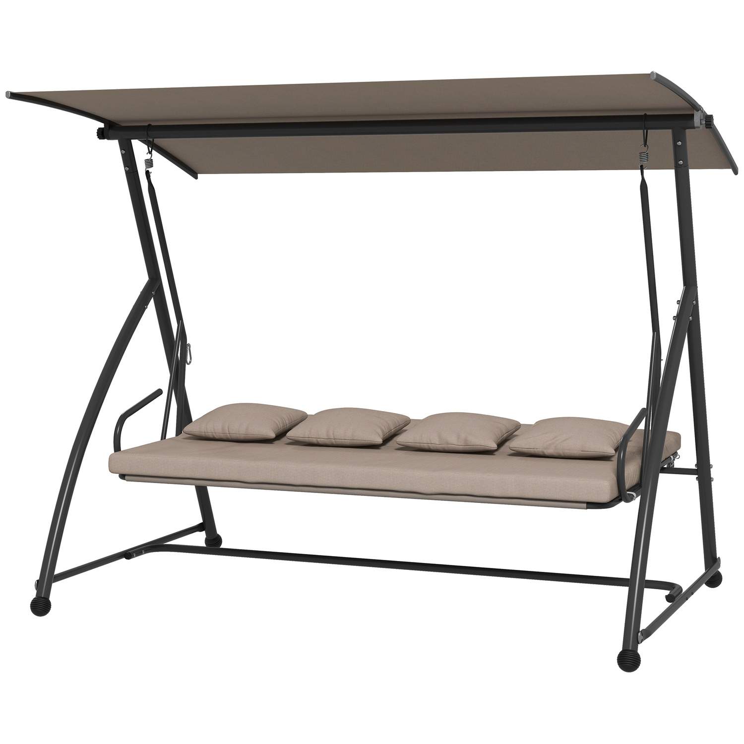 2 i 1 Hollywood gynge med lænefunktion, 3-personers havegynge af stål, gyngebænk med justerbar solsejlepude, havestol 270 kg bel