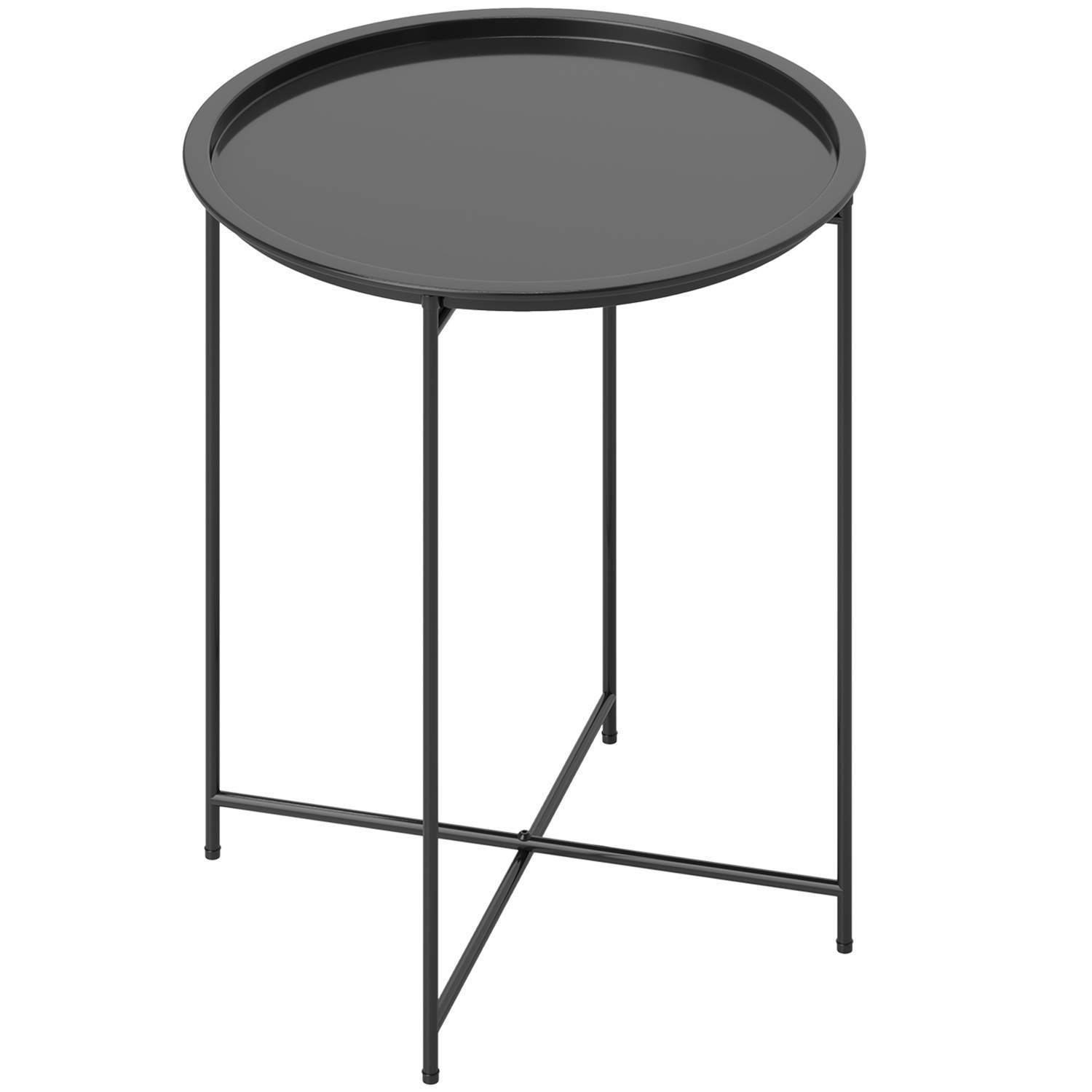 Sidebord, foldbart havebord, diameter 46 x 50 cm, rundt, vejrbestandigt, altanbord med klapbordsben, campingbord, klapbord, sofa