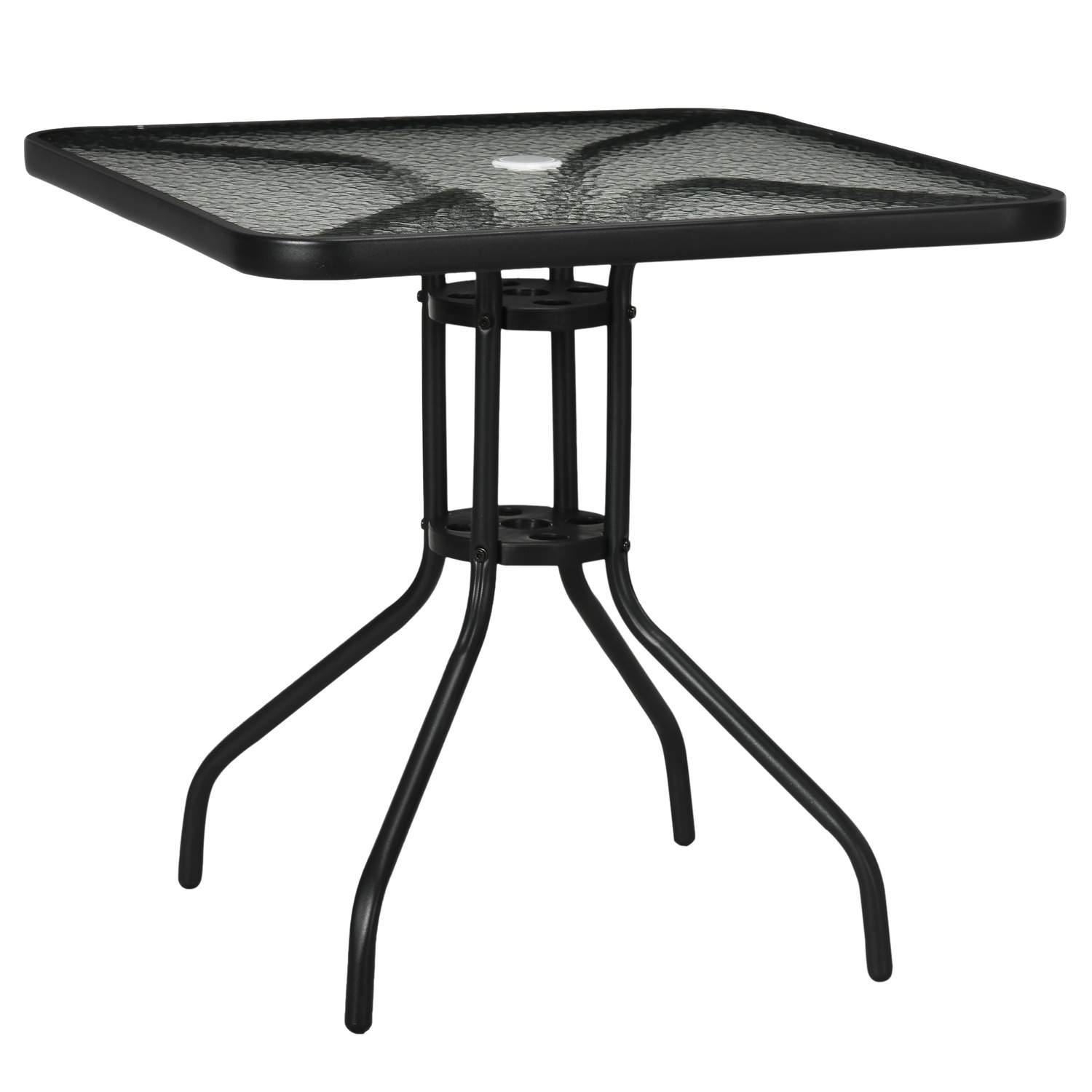 Havebord Aftageligt Metal 76x76 cm Vejrbestandigt Firkantet Balkonbord med Paraplyhul, Skridsikkert Buffetbord Campingbord Terra