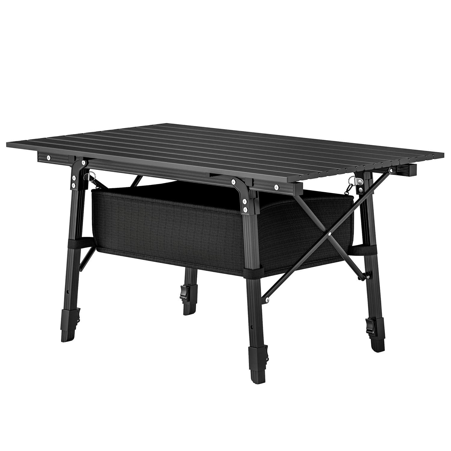 Campingbord, sammenklappeligt picnicbord med opbevaringskurv, bæretaske, højdejusterbart klapbord, til havefester, camping, gril