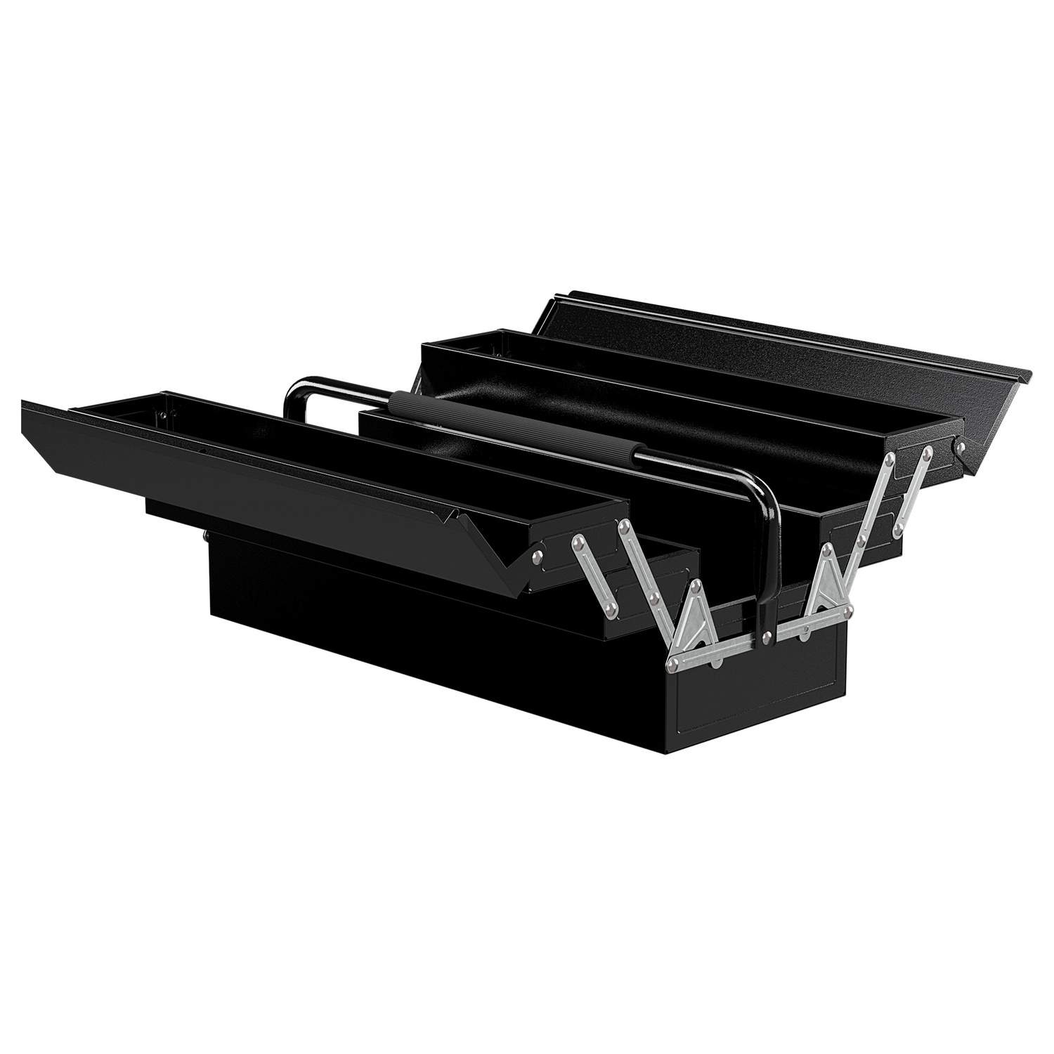 Værktøjskasse, værktøjskasse, 5 rum, foldbart stål (SPCC) sort, 56 x 20 x 41 cm