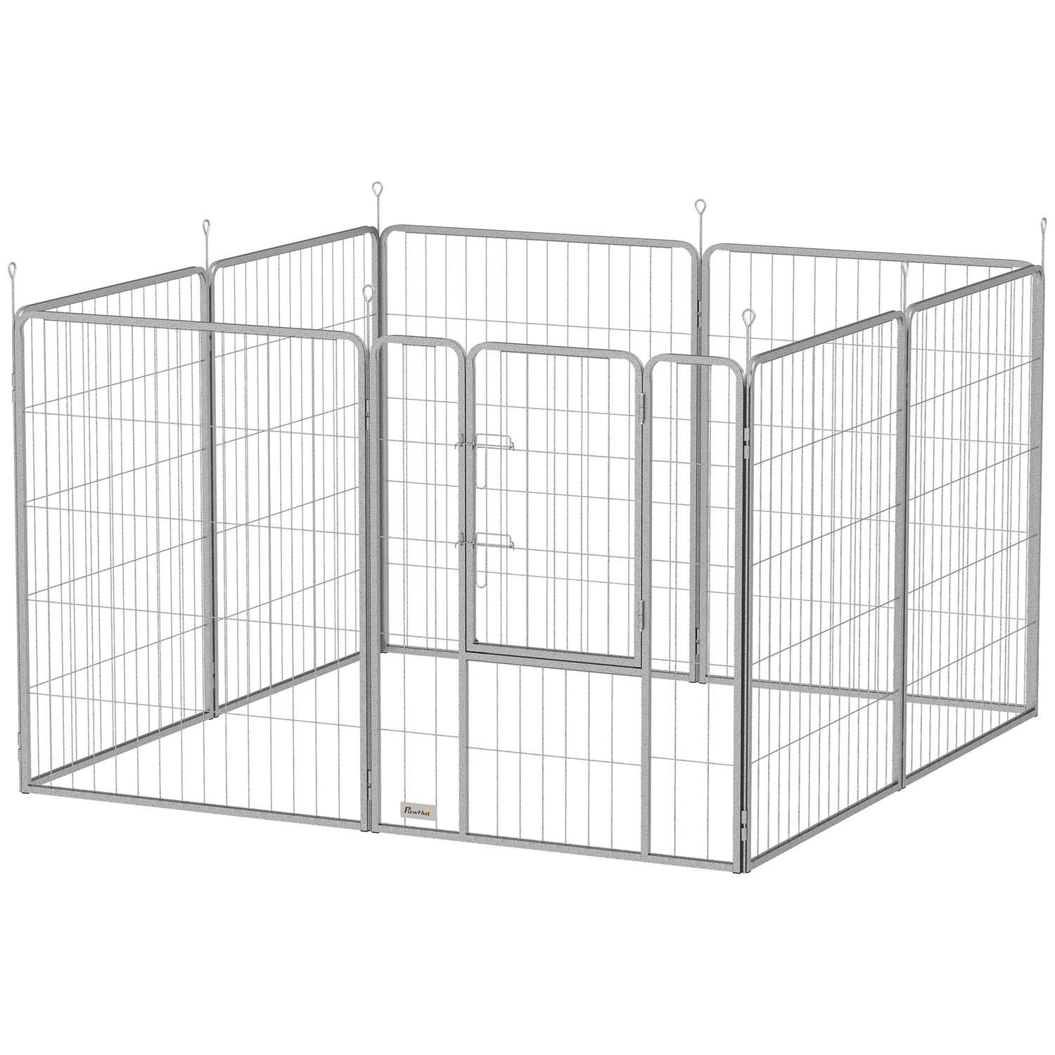 Puppy run 100 cm høj, 8-delt hunderagegård, hvalpegård med bælte og dør, udendørs indhegning til små til mellemstore hunde, mars