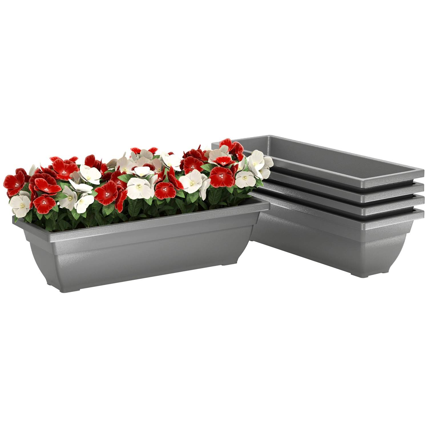 Sæt med 5 urtepotter i plast, 59 x 21 x 16 cm stabelbare urtepottesæt, vejrbestandig plantekasse, krukker til indendørs og udend
