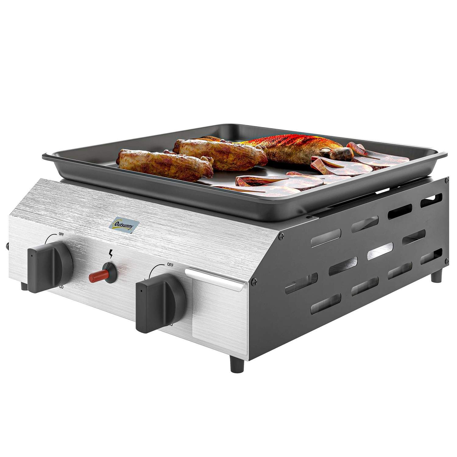 Gasgrill 8000BTU/2,4 KW grillvogn inkl. 2 brændere i rustfrit stål trykreduktion gasslange justerbare ben kogeplade, BBQ havegri
