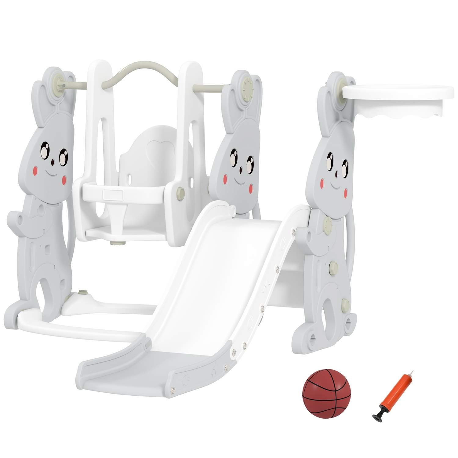 Rutschkana 4-i-1 barnrutschkana med gunga, klätterställning, basketkorg, lekplats med kanindesign, småbarnsrutschkana för inomhu | Hälsa & Skönhet - Personvård - Vård & Rehabilitering - Hållning | Pryloteket
